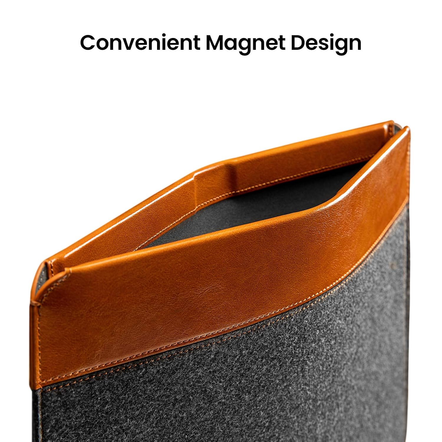 Close-up of the felt and PU leather material of the tomtoc laptop sleeve