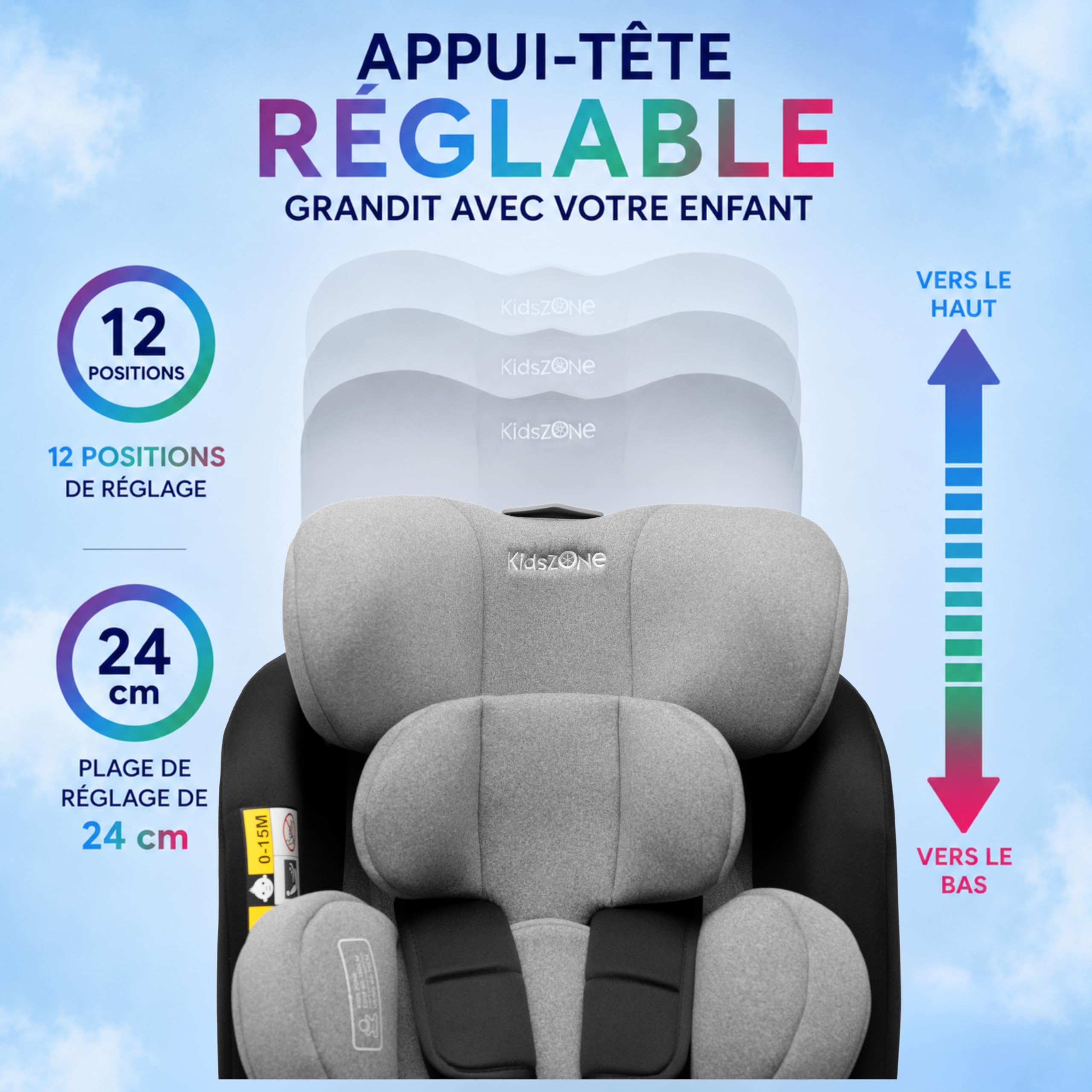 KidsZone i-Size Siège Auto Bébé 0 à 36kg, 0-12 Ans, 40-150 cm - Siege Auto Isofix 360 Pivotant avec Jambe de Force - 8 Positions Inclinaison, 12 Positions Appui-tête