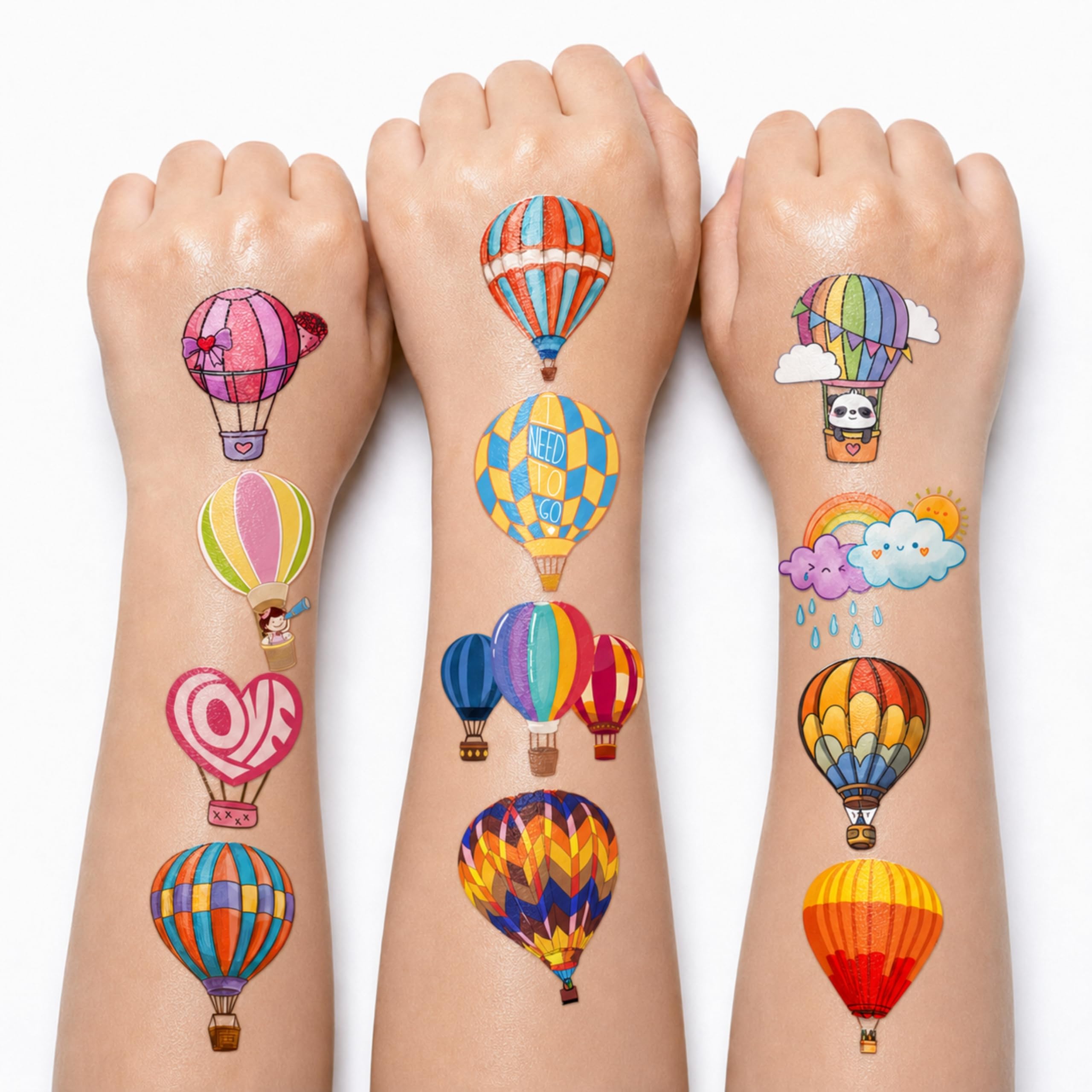 96PCS Hot Air Balloon Pre-cut Temporary Tattoos for Kids - Up up and Away Cute Birthday Party Supplies, Fun Stickers for Boys & Girls, Party Favors, School Prizes, Baby Shower Decorations