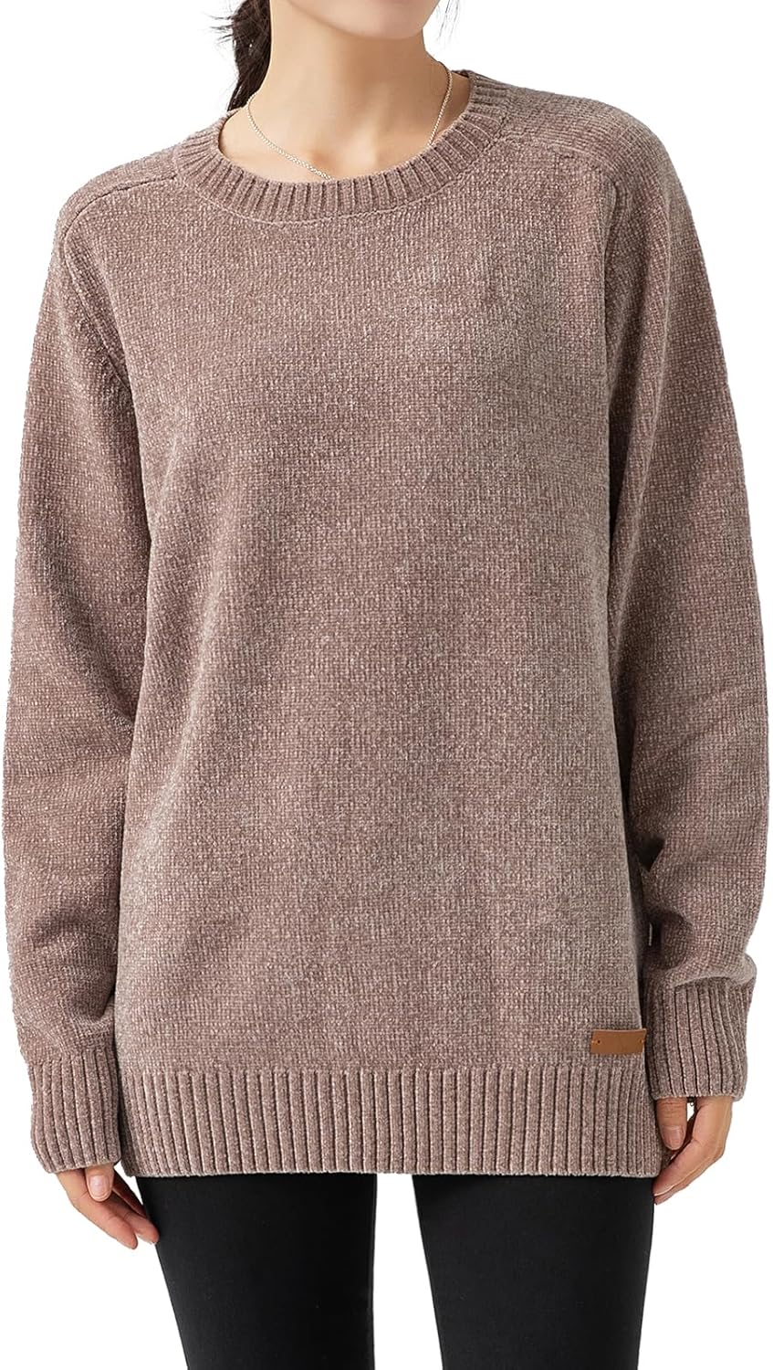 Simple&Opulence Women's Chenille Sweater Crewneck Long Sleeve Pullover Ribbed Cuff Hem Round Neck Jumper Tops