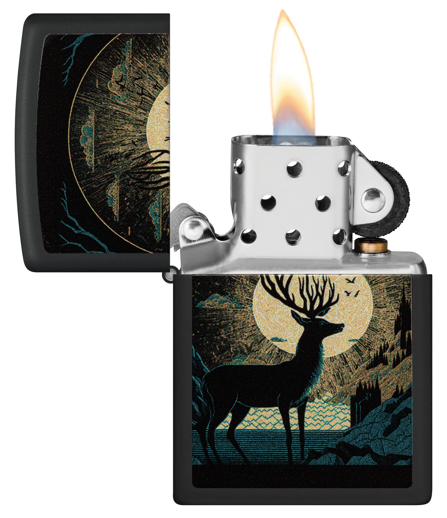 Zippo Sturmfeuerzeug - Surreal Deer, Black Matte, Color Image - Nachfüllbar - Wiederverwendbar - Windfestes Design - Geschenkbox - Made in USA