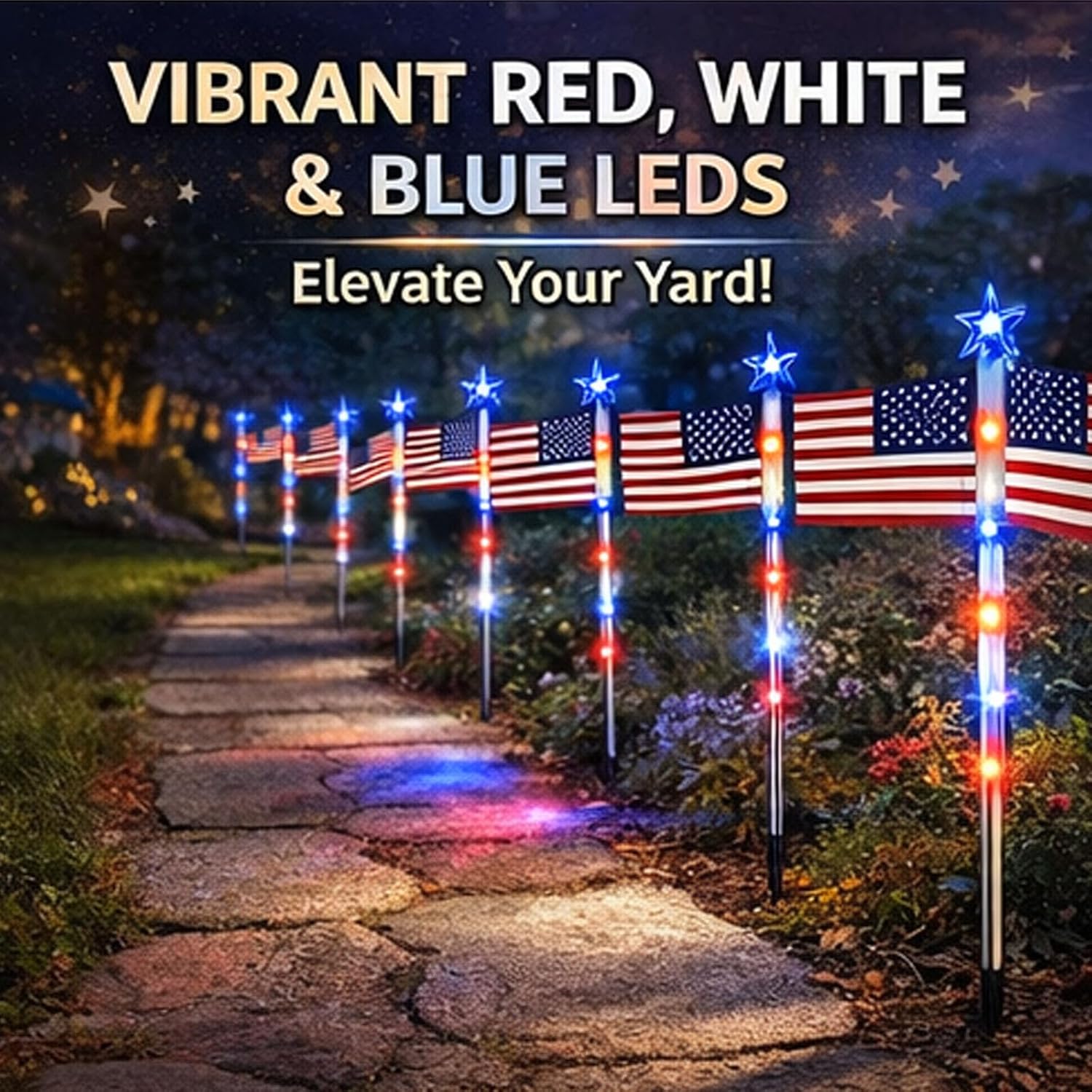 Solar American Flag Pathway Lights, Red White and Blue LED Yard Lights for 250th Independence Celebration, Outdoor Waterproof Garden Decor for Pathway Lawn (16pcs)