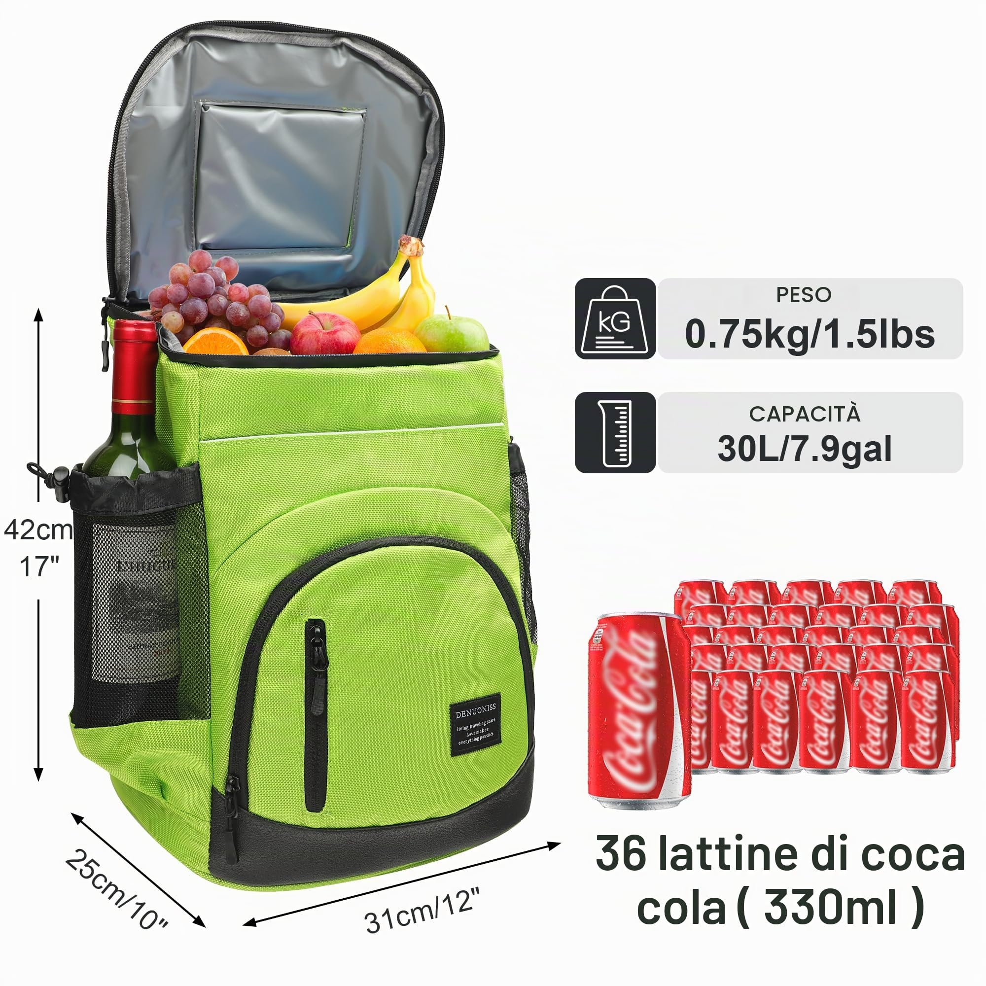 Zaino Frigo Termico 30L, Borsa Termica Grande con Fodera Impermeabile, Zaino Termico Porta Pranzo per Viaggio Campeggio Spiaggia
