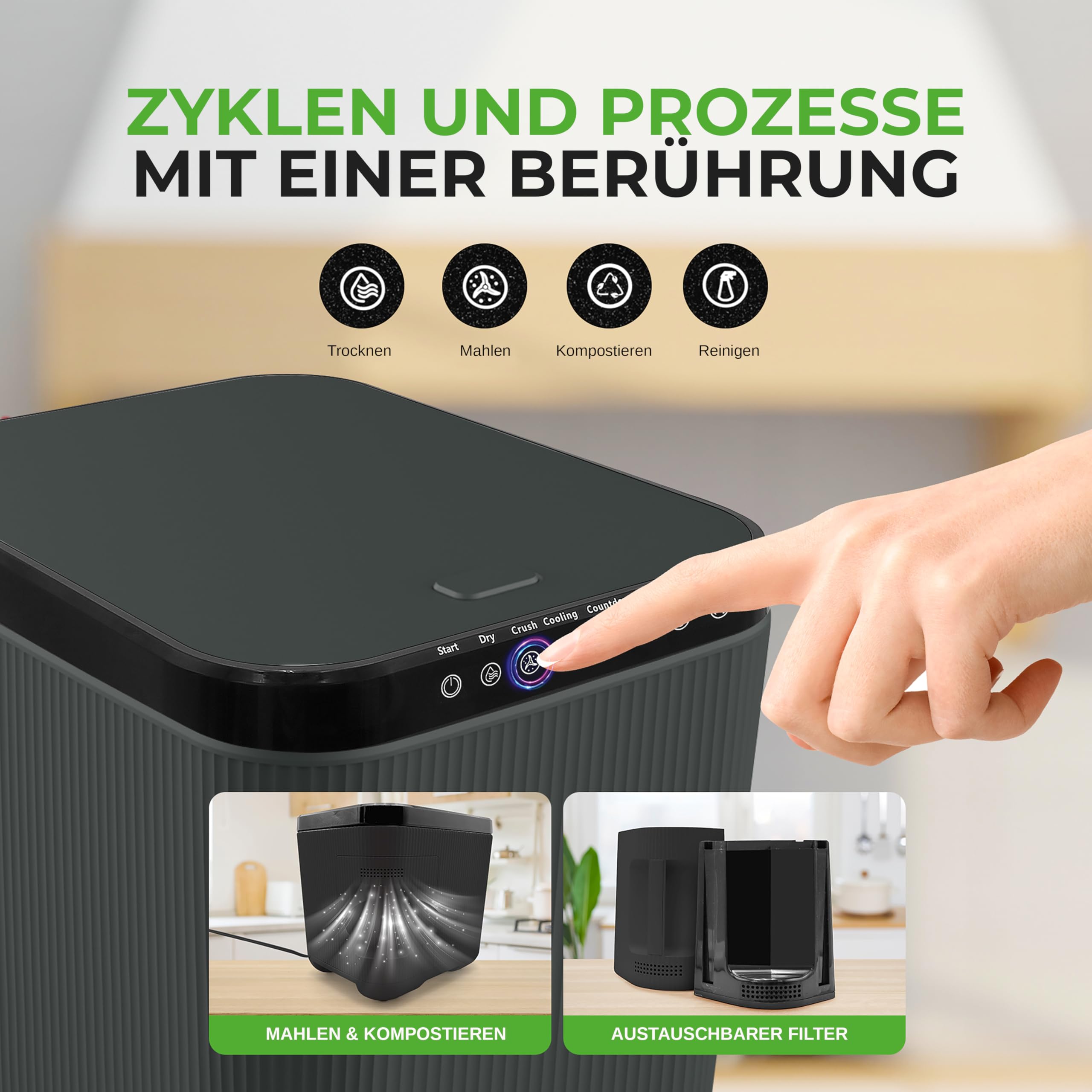 Nutrichef Elektrischer Komposter, 3L- Biomülleimer Küche, Komposteimer- Für Organisches Material & Lebensmittelreste, Küchenkomposter- mit Deckel, Komposter Küche Elektrisch, Selbstreinigungsmodus