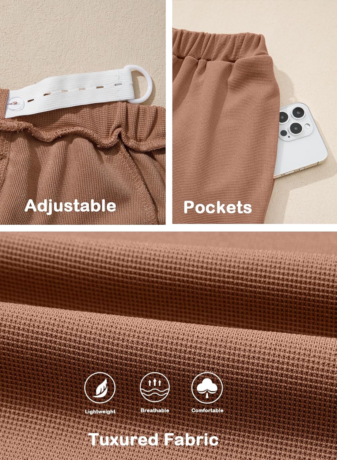 BLENCOT Women's Maternity Pants Work Adjustable Waisted Wide Leg Waffle Knit Trousers Pregnancy Clothes with Pockets - Image 5