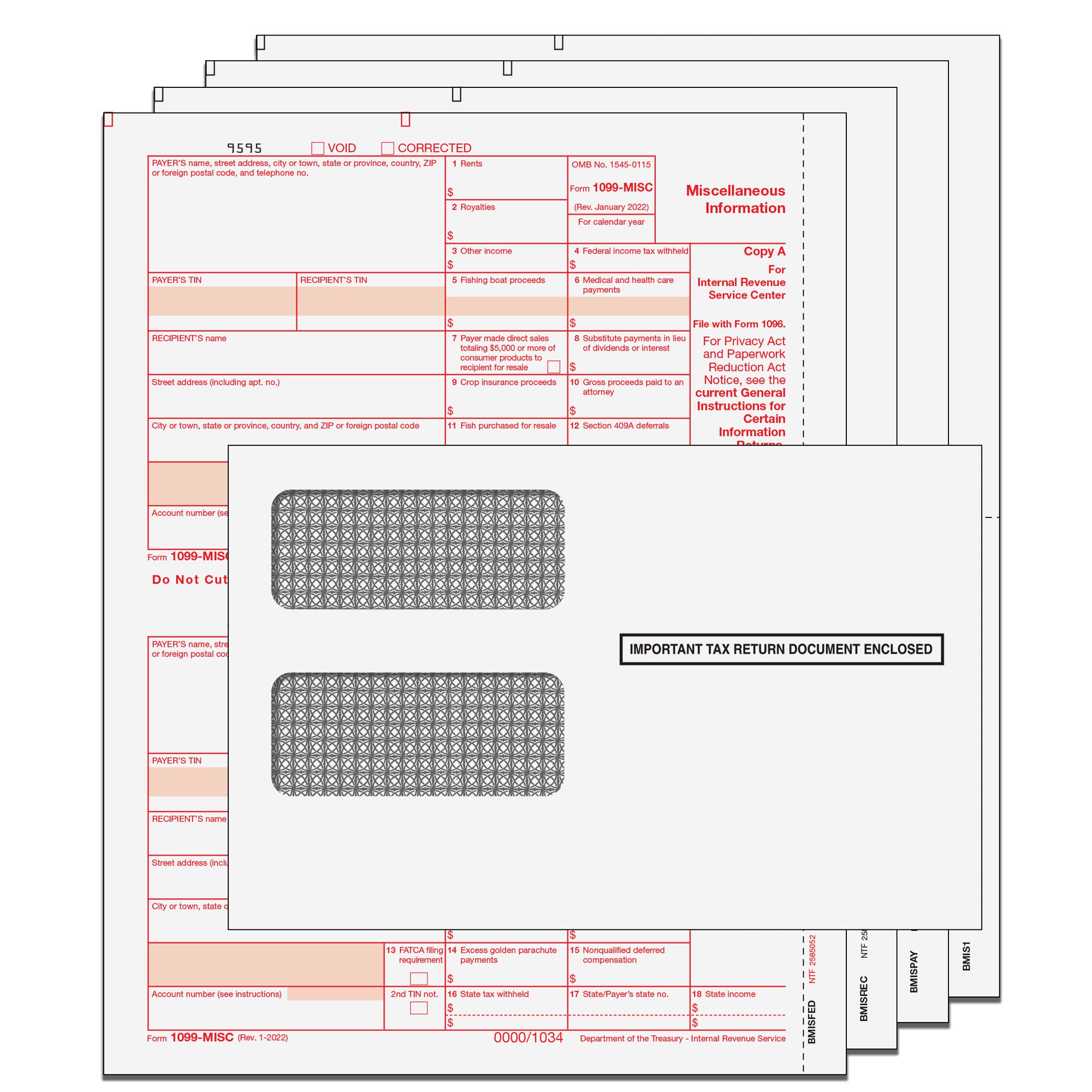 2021 1099-MISC Miscellaneous Income Preprinted 4-Part 2-Up TaxPacks with Envelopes (Self-Seal) and 1096 Transmittal Forms | Qty for 10 Vendors/Suppliers | IRS Approved | Compatible with QuickBooks