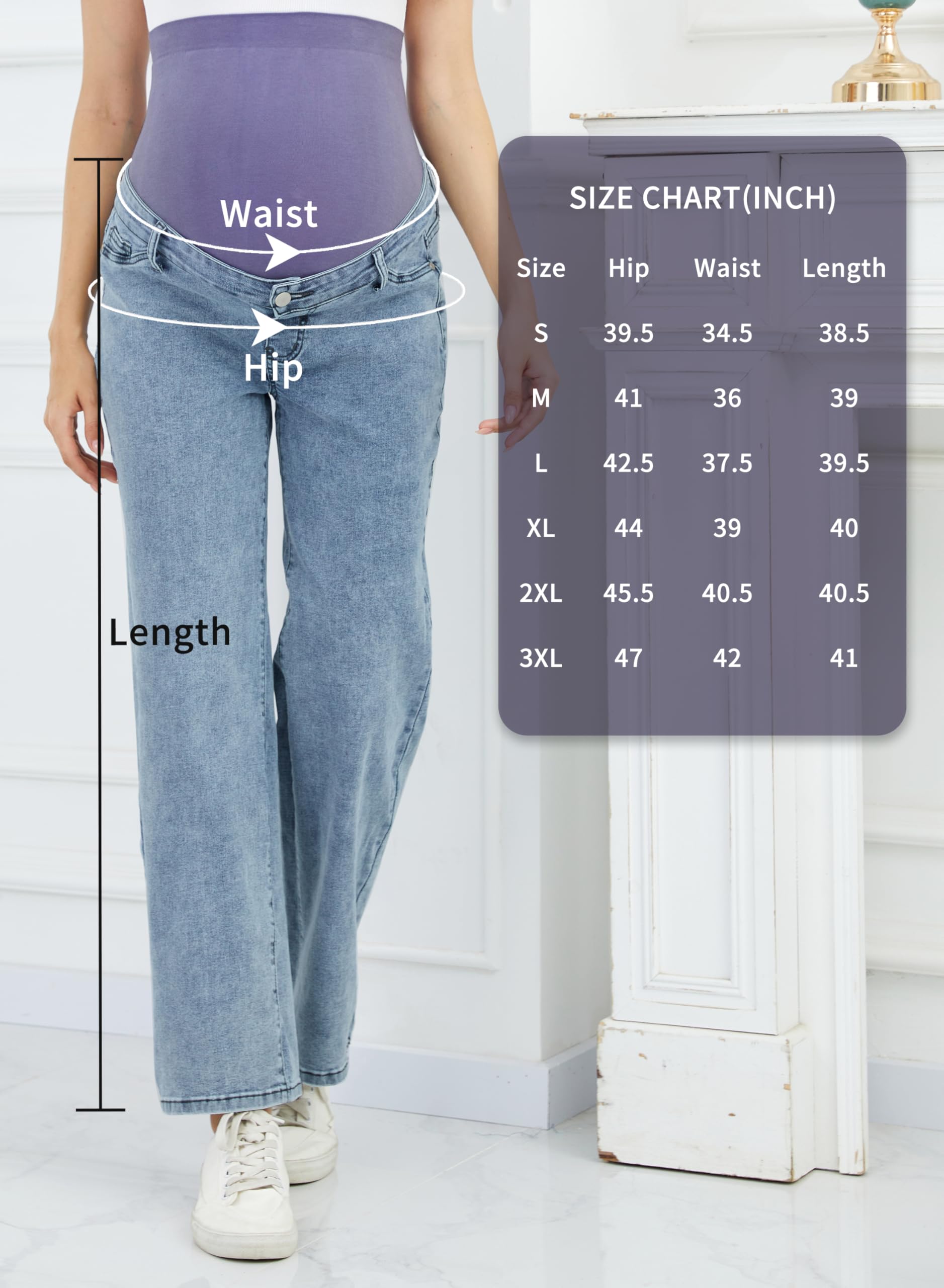 OVRUNS Umstandsjeans mit weitem Bein, Denim, Umstandshose, dehnbar über dem Bauch, Schwangerschaftshose für Damen