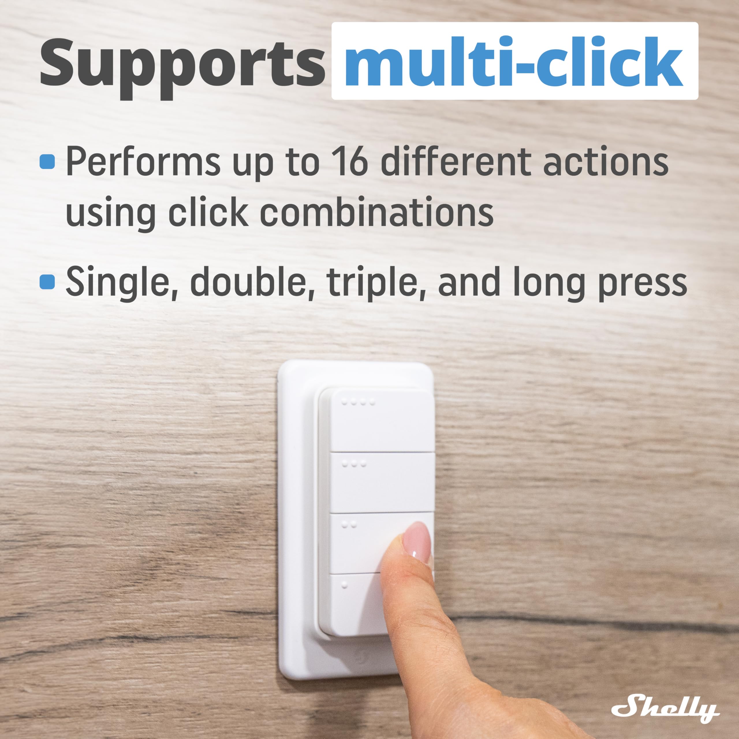 Shelly BLU RC Button 4 - Bouton télécommande Bluetooth pour Domotique, Support magnétique, Contrôle dispositifs connectés, actions et scènes, Pile 2 ans, Multi-clic, Compatible Home Assistant