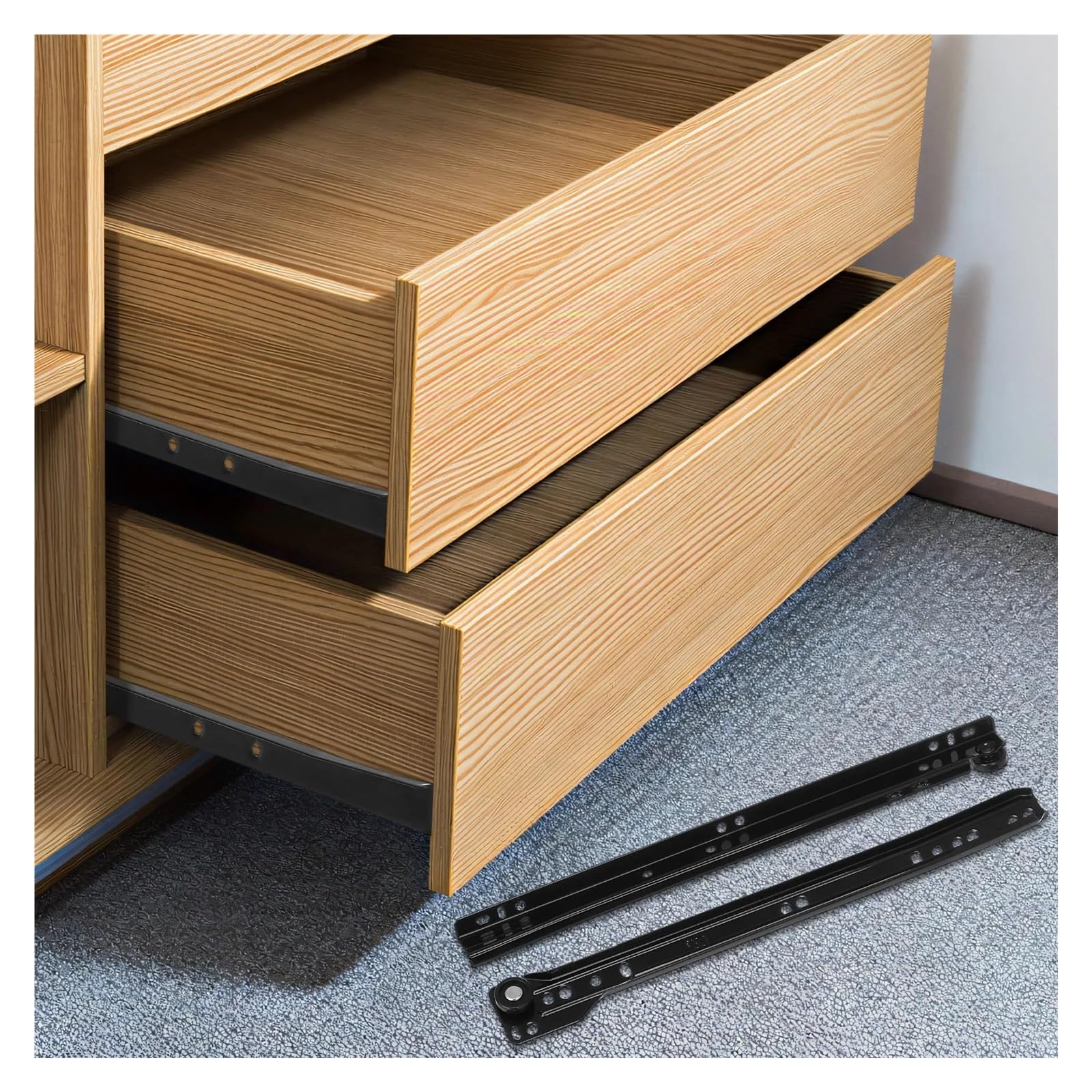 Guías para cajones con cojinetes de bolas montados 1 Par De Guías Cajón Montaje Inferior Alta Resistencia Metal For Muebles Gabinetes Cocina