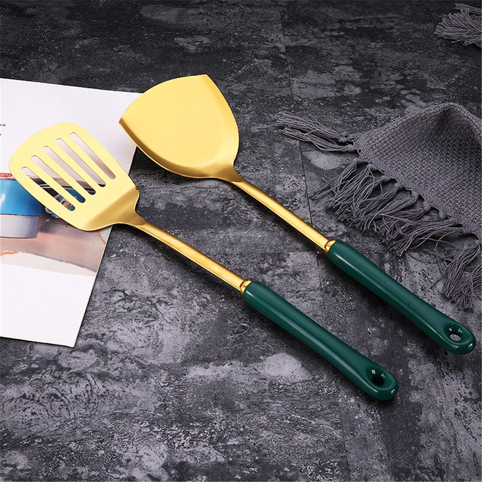Küchengeräte Setzt Löffel Edelstahlspatel BBQ Küchenspachtelklemmen Löffel Küchenzangen Kochwerkzeuge Geschenkset (Color : Black)
