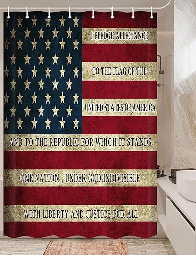 Vista 73 de Cortina de ducha con la bandera estadounidense, 4 de julio, Día de la Independencia del Águila Calva, Estados Unidos, cortina patriótica con Azul