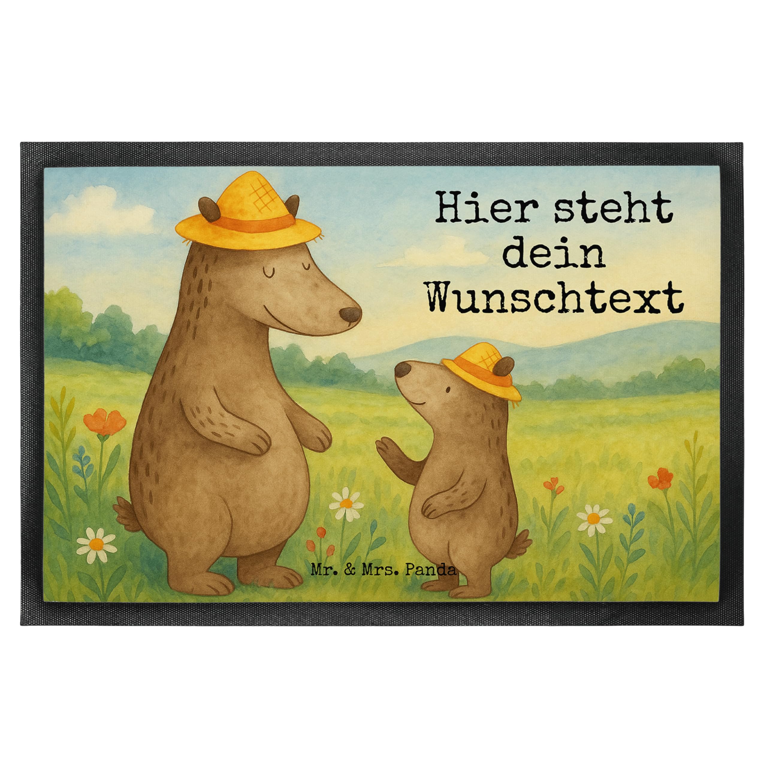 Mr. & Mrs. Panda Personalisierte Fussmatte Bären mit Hut Design 40 x 60 cm - Geschenk, Fußmatte personalisierbar, Vatertag, Namen, Familie, Family, Muttertag, Name, personalisiert, Kinder