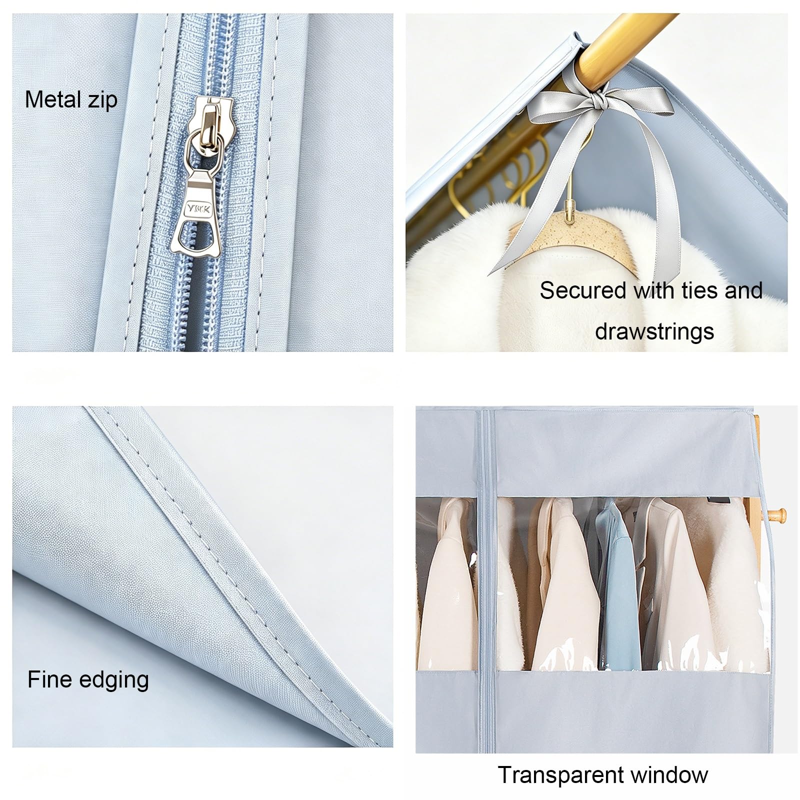 Fundas Ropa Armario Colgar, Funda Abrigos Armario con Cremallera, Bolsas Ropa Colgantes, Versátiles para Perchas y Trasteros(Gray,140 * 113cm/55 * 44in)