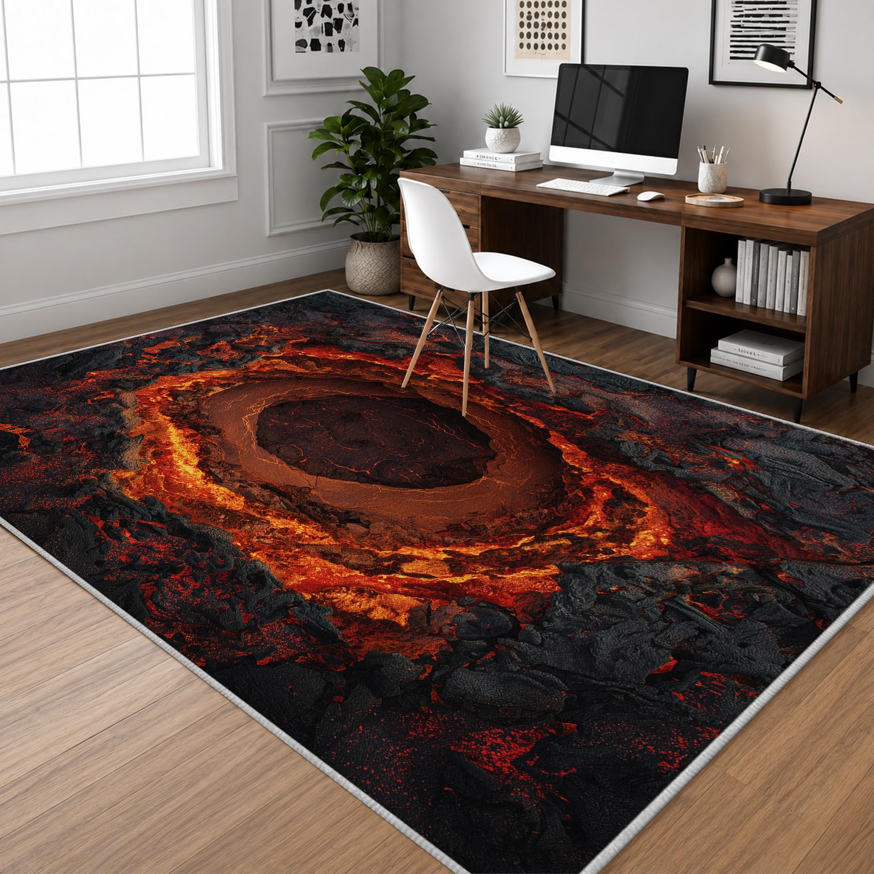 Tapis de Salon 90x150 Illusion d'optique 3D Tapis Chambre Lave Volcan