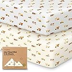 Pack and Play Sheets Fitted - 2-Pack Mini Crib Sheets for Pack N Play Mattress 38x26, Soft & Cozy, Neutral Toddler Playard Bedding, Snug Fitted Mini Baby Crib Mattress Cover Boy, Girl (Construction)