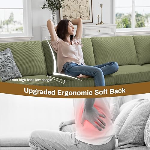 Miniatura 5 de Legend Vansen Sofá modular de gran tamaño, sofá en forma de U de 7 asientos con otomana, sofá de pana con asiento profundo, sofás seccionales