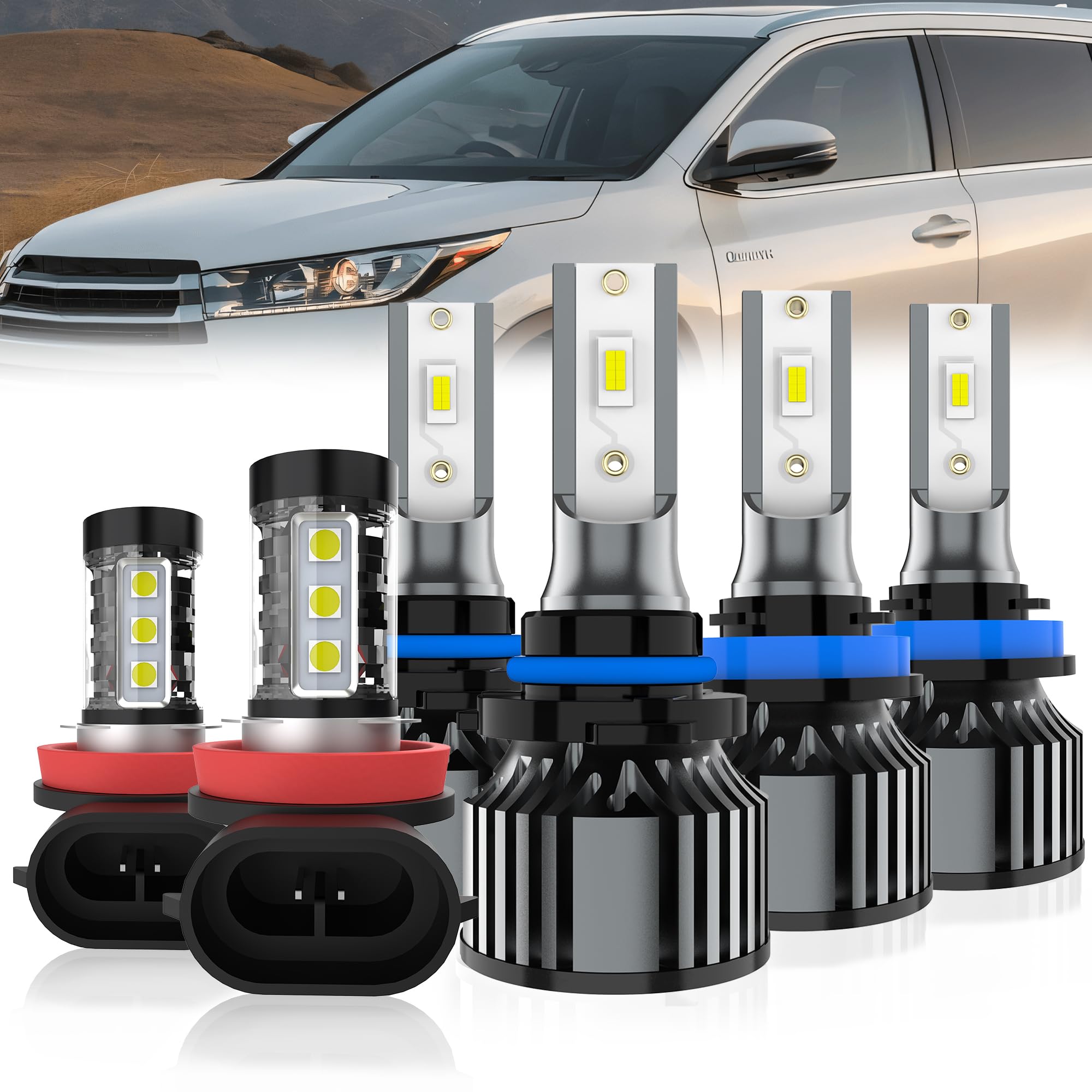 LED Headlight + Fog Light Bulbs Combo Kit 6000K For Toyota