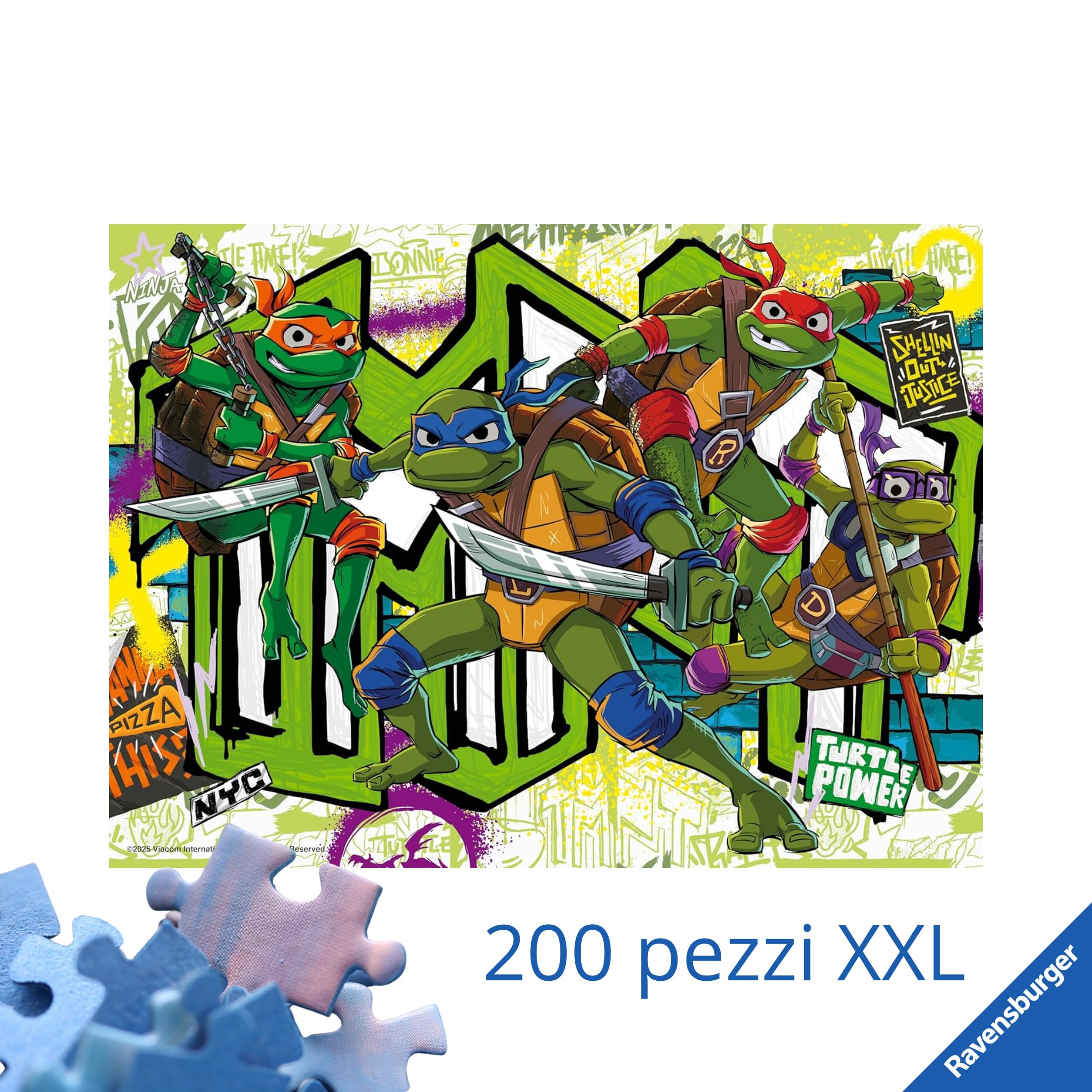 Ravensburger - Puzzle XXL Teenage Mutant Ninja Turtles Mutant Chaos | Puzzle 8 Anni In Su | Puzzle Bambini Da 200 Pezzi In Regalo | Regalo Bambino 8 Anni 49 X 36 Cm | Puzzles Ravensburger