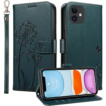 Mobile Phone Case for Apple iPhone 12 Mini Flip Case Dandelion Case Foldable with Card Slot Mobile Phone Case Protective Mobile Phone Case Leather Wallet Flip Case Cover - Teal Green