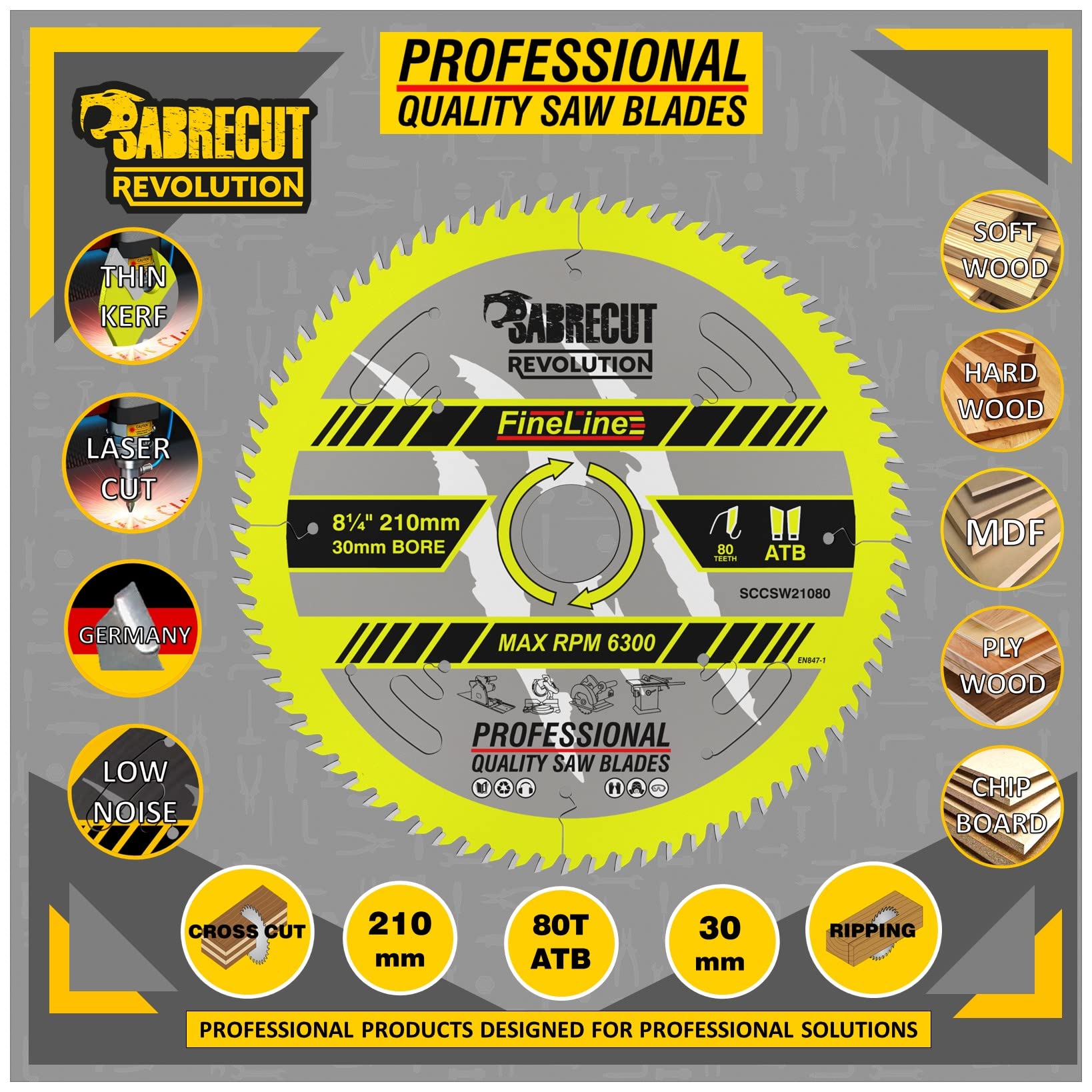 SabreCut 2pcs SCCSW210K1 210mm 40T 80T 30mm Eje Disco sierra circular TCT | Puntas de carburo alemanas ofrecen corte preciso, menos roturas y larga vida útil