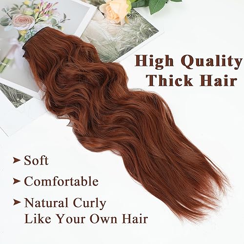 Miniatura 5 de NAYOO Extensiones de cabello rizado con clip, 4 piezas, largo, ondulado, sintético, grueso, con fibra de doble trama, para mujer, cabeza completa