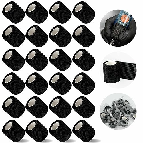 Dragoart, 24 unidades de 2 x 5 yardas, cinta cohesiva para máquina de tatuaje, vendaje autoadhesiva para agarre de tatuaje y sin residuos