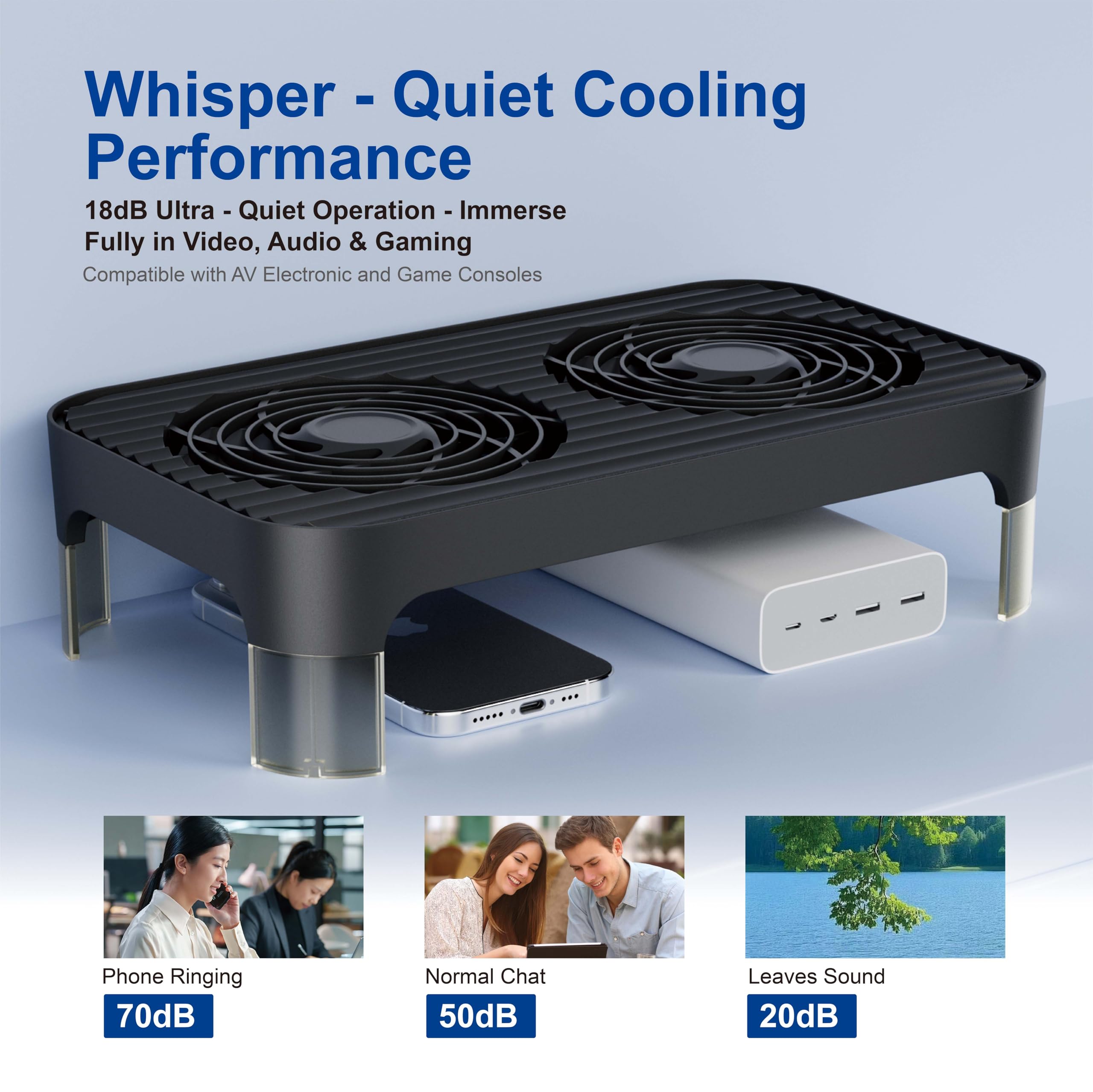 X4 Leiser USB-Lüfter, Hochgeschwindigkeits-Dual-140-mm-USB-PC-Ventilator mit One-Touch-Schalter für Router, Laptop, Receiver, Verstärker, DVR, PlayStation, Xbox, Computerschrankkühlung