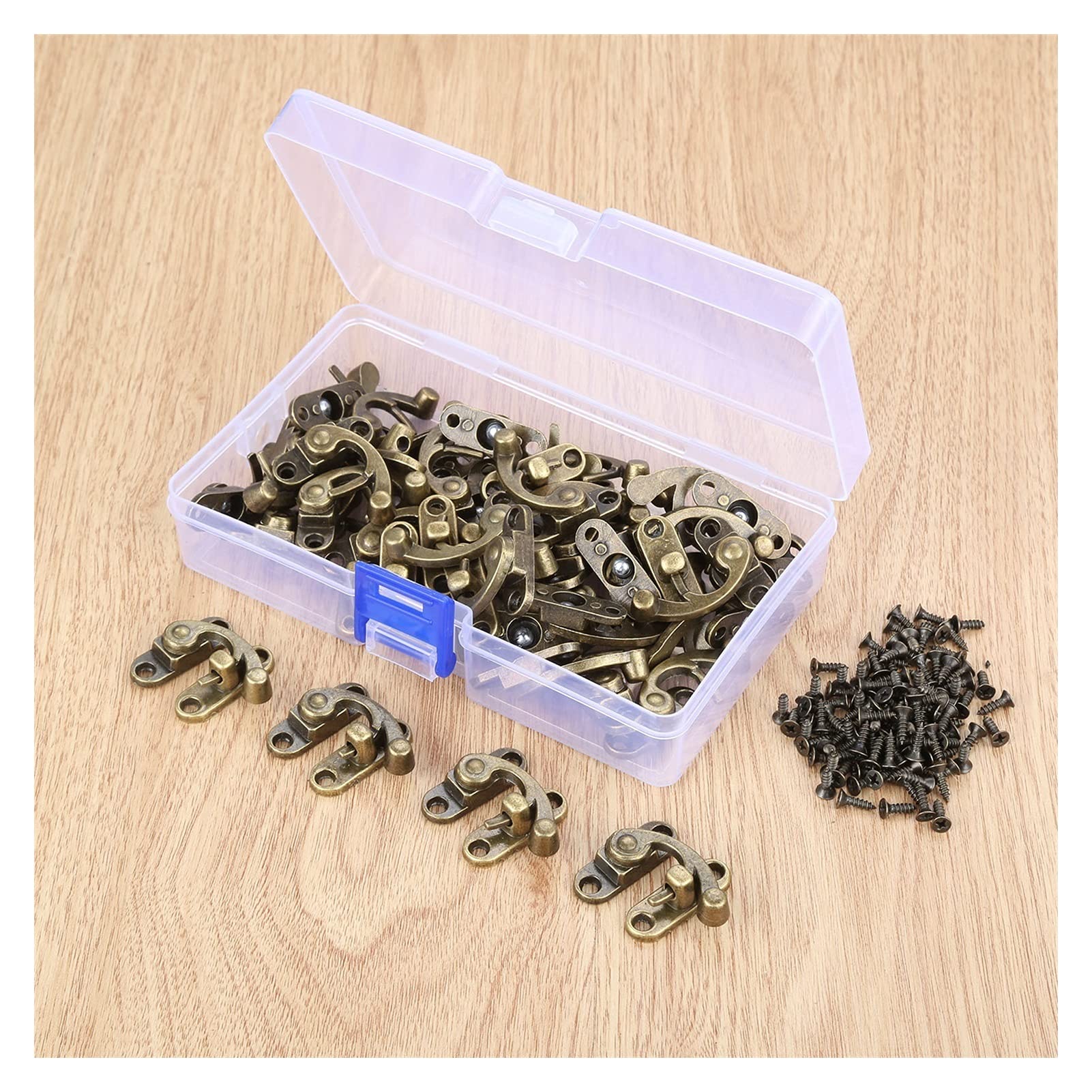 Muebles para el hogar Hardware Bisagra 40 unids antiguo zinc aleación cuerno bloqueo decorativo pestillo pestillo gancho regalo joyería de madera caja del candado 29 * 33mm + tornillo + caja de almace