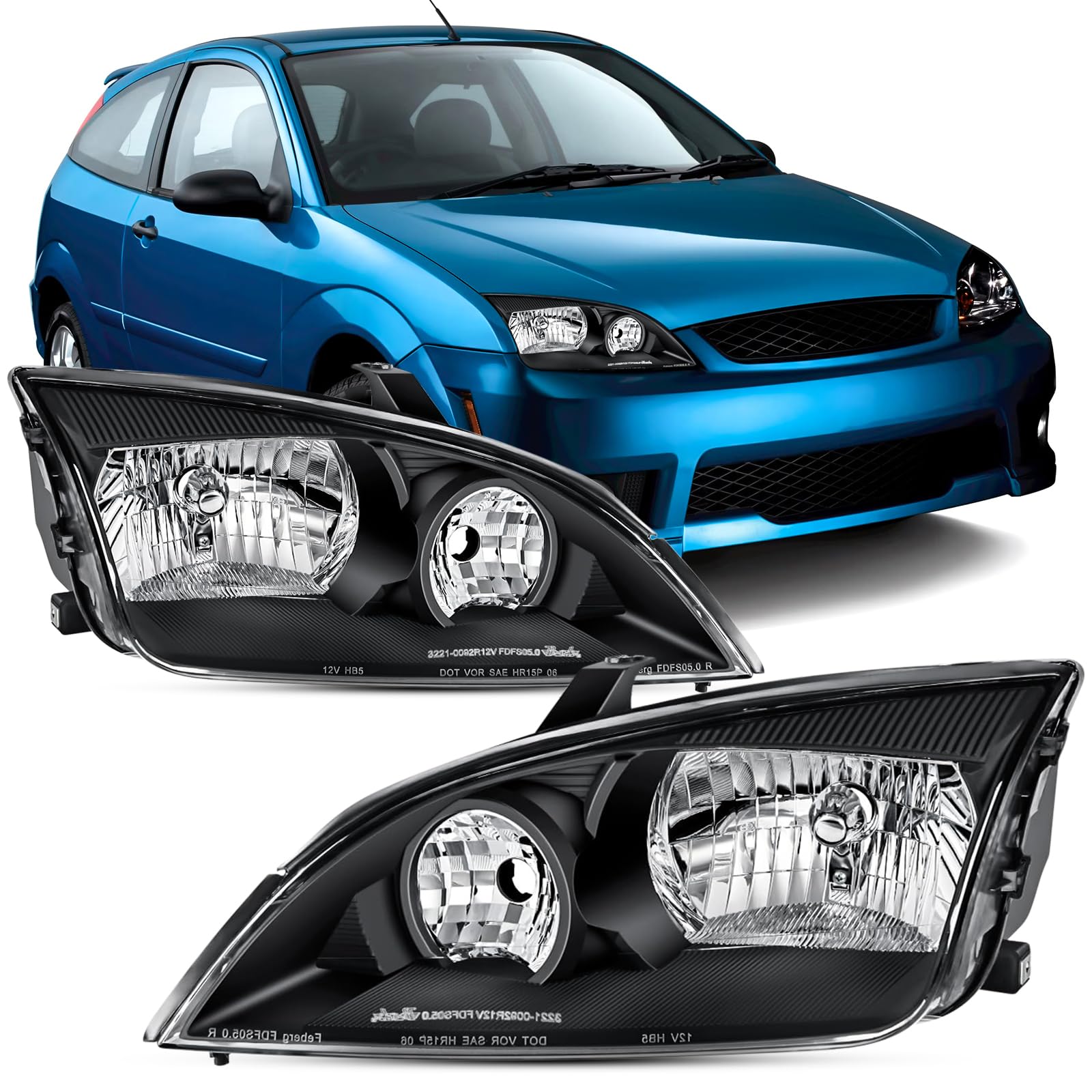 Headlights Assembly Compatible With 2005 2006 2007 Ford Focus Replacement Headlamp, Drive…