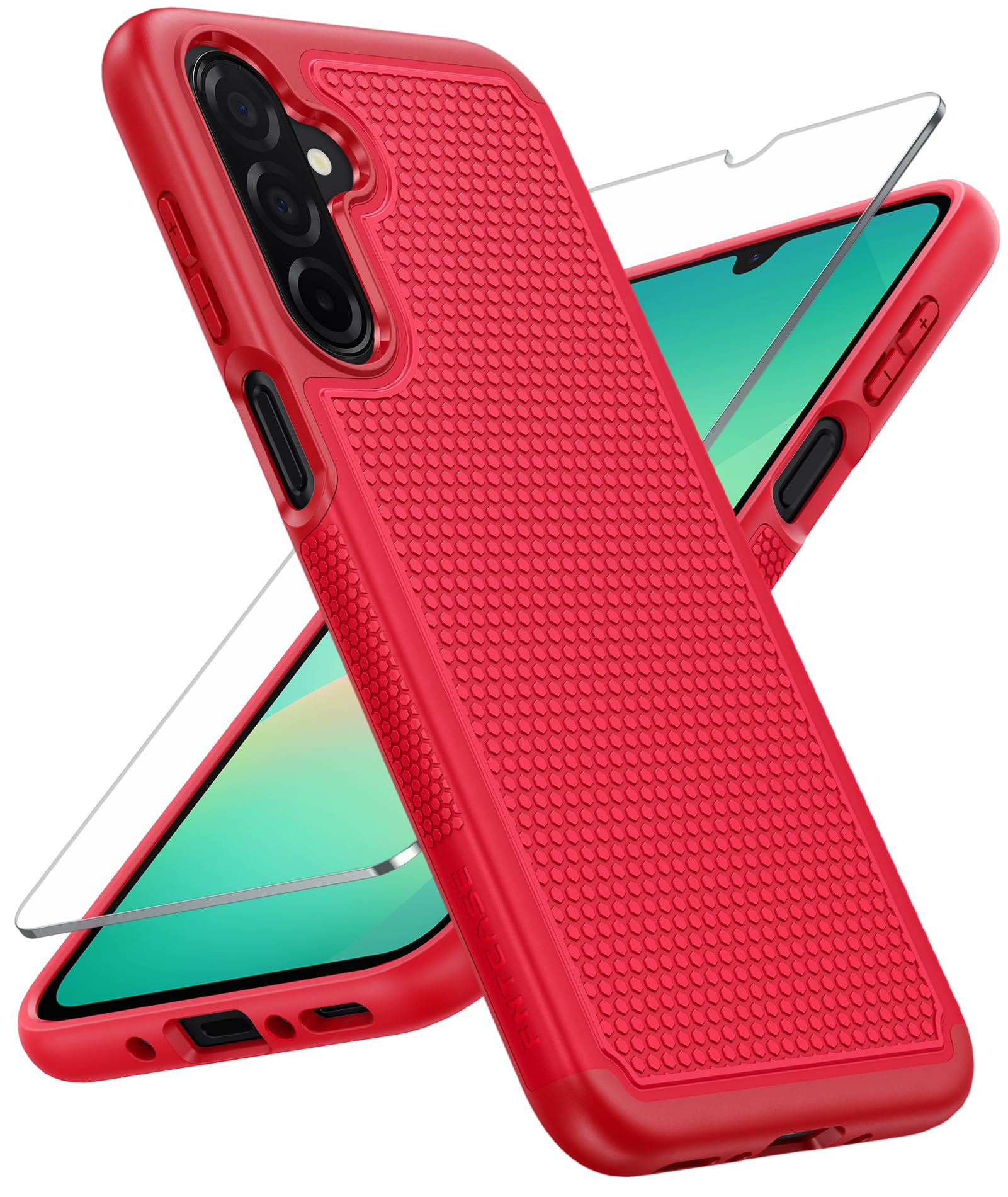 FNTCASE for Samsung Galaxy A26-5G Case: Dual Layer Non Slip Shockproof Red | With Screen Protector, Military Grade Drop Protection, Matte Textured Protective Cell Phone Cover, for Daily Use, Red