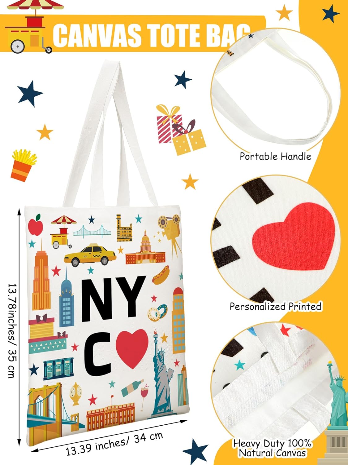 Paterr 4 Pcs New York Canvas Tote Bag New York Souvenir Gift NYC Seattle Souvenir Grocery Bag Women Travel Gifts Grocery Shopping Bag Christmas Party Favors - Image 3