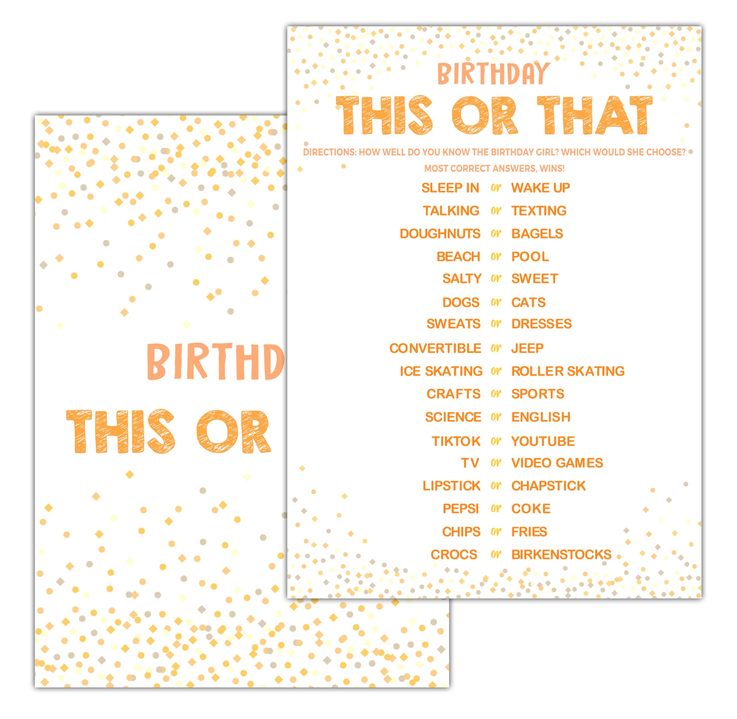 Disfuco Birthday Games For Adults - This Or That Game - Birthday Party Games - Birthday Games - Birthday Party Favors - 30 Cards (birth19)