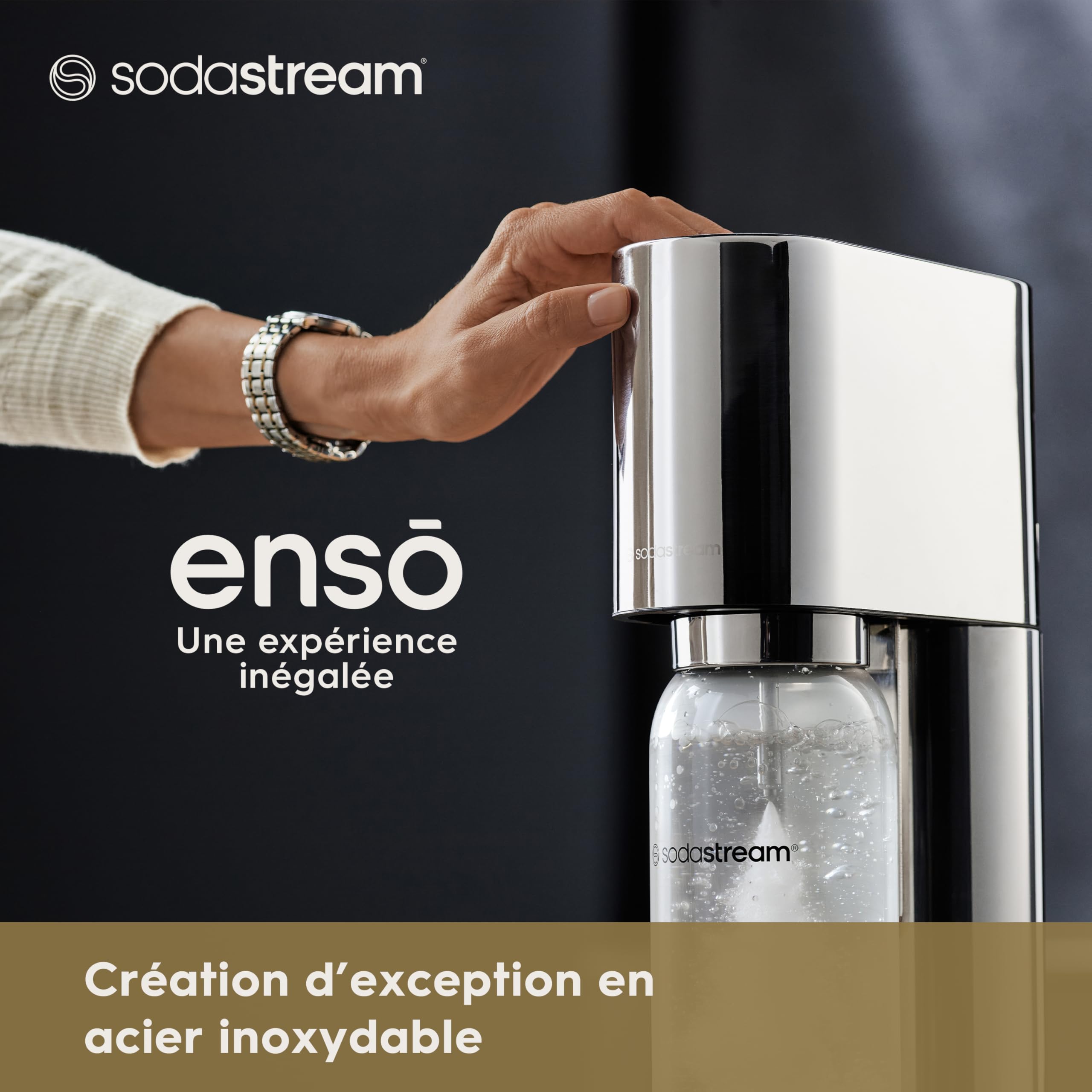 sodastream ensō Machine à Eau Pétillante et Soda | Pack 1 Bouteille 1L Compatible Lave-Vaisselle | Finition Acier Inoxydable