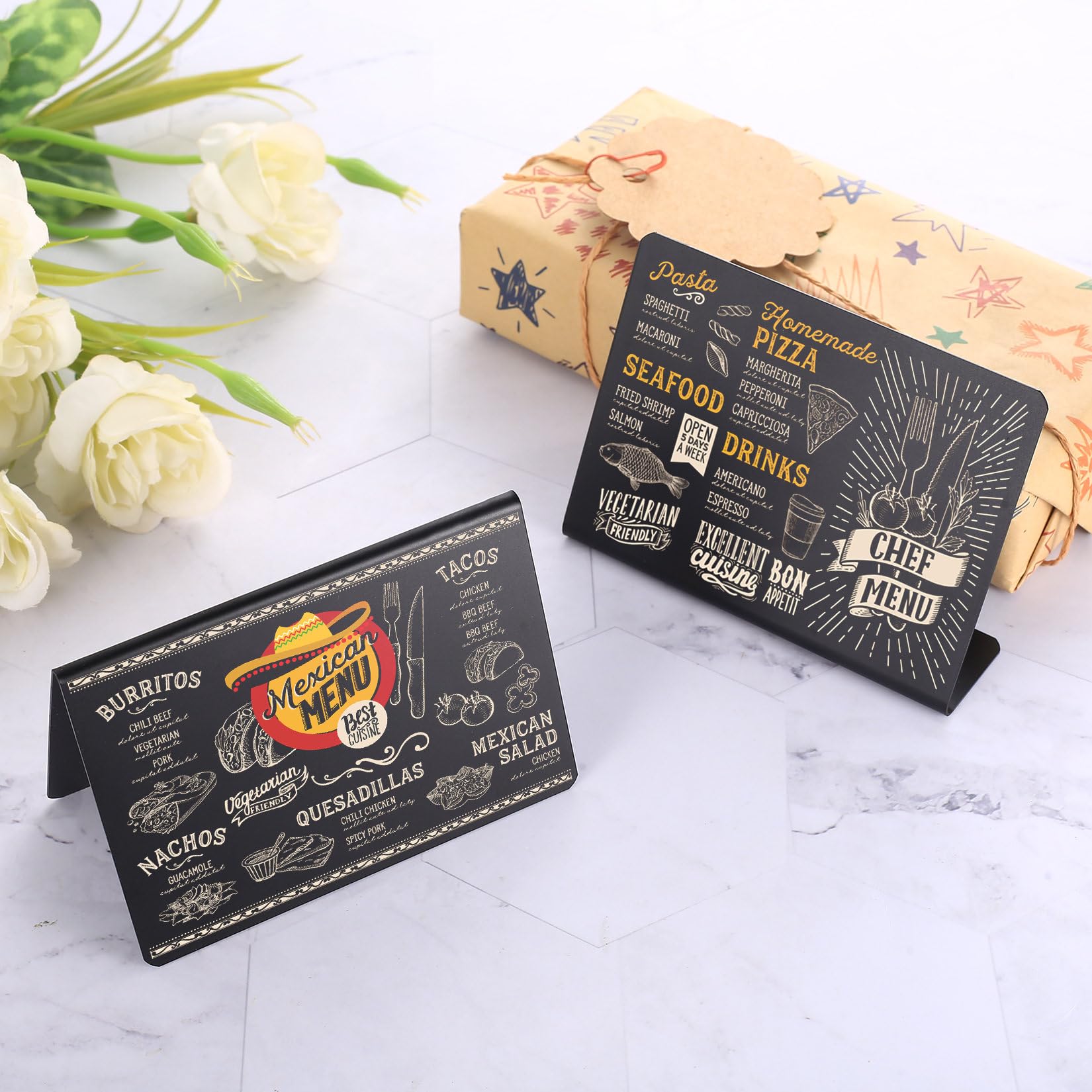 31 sztuk mini tablicy stołowej 100 x 75 mm + 3 markery 2 ściereczki | Dwustronna ścieralna podstawa L wizytówka cenowa bufet łatwy do czyszczenia wielokrotnego użytku restauracja impreza biuro