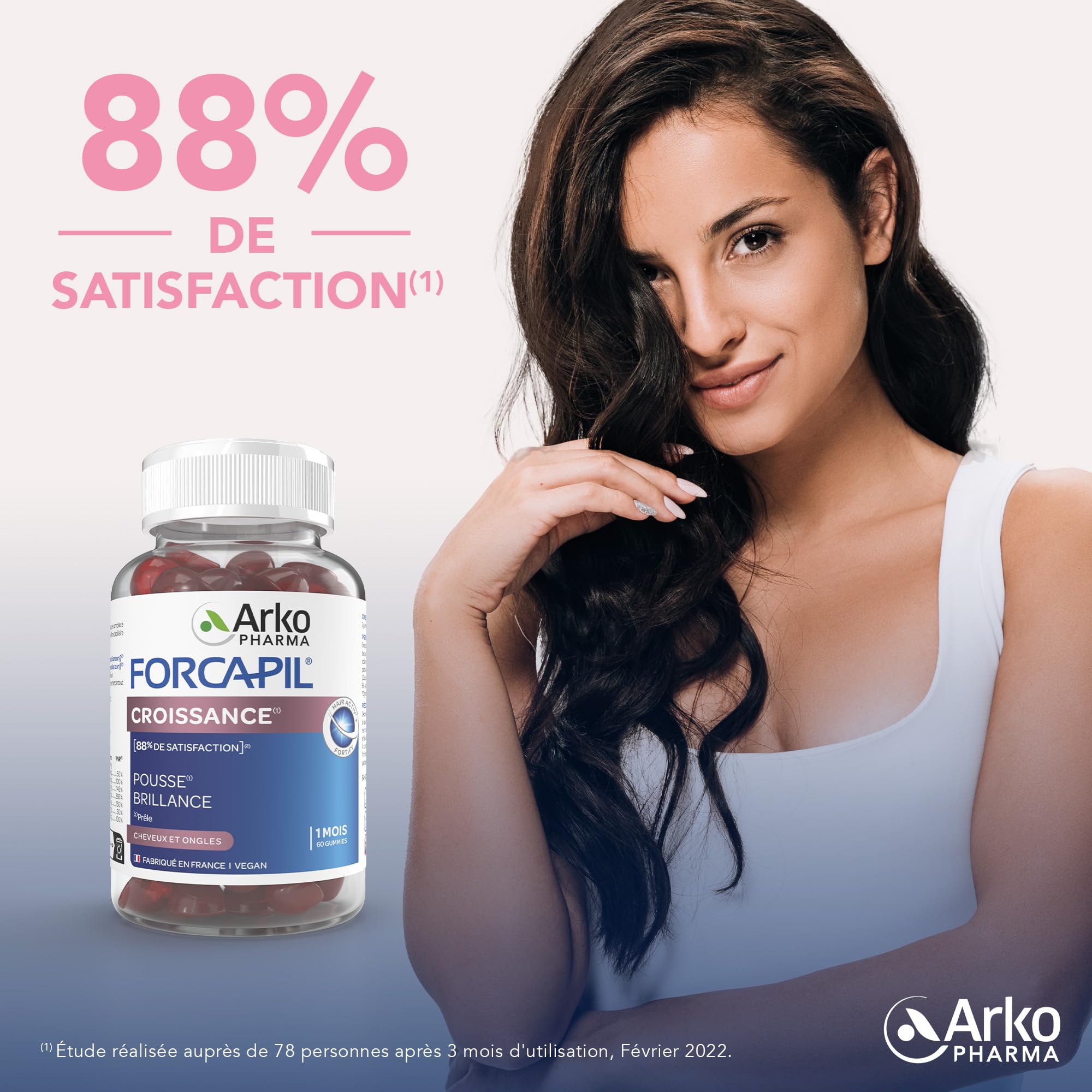 Arkopharma Forcapil Gummies Croissance - Cheveux et Ongles - Favorise la pousse des cheveux et ongles - Renforce la fibre capillaire - 60 gummies - Cure d'un mois
