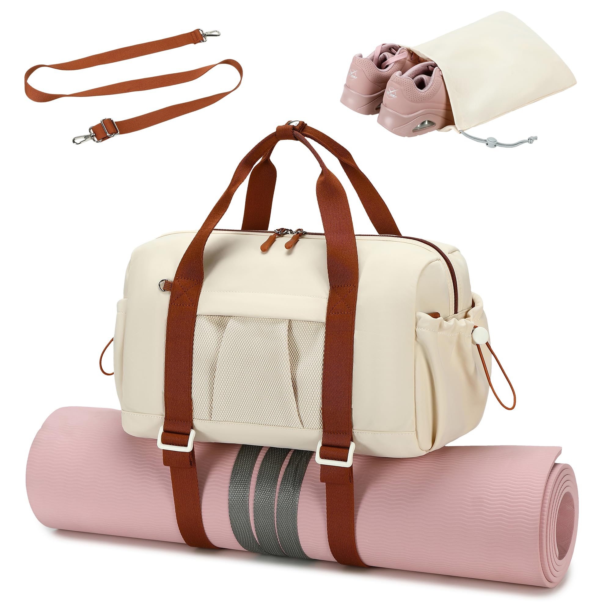 LEDAOU Borsa sportiva da donna con supporto per tappetino da yoga, 20 l, piccola borsa da viaggio come bagaglio a mano, borsa da palestra leggera con tasche per scarpe e scomparto bagnato, mini borsa