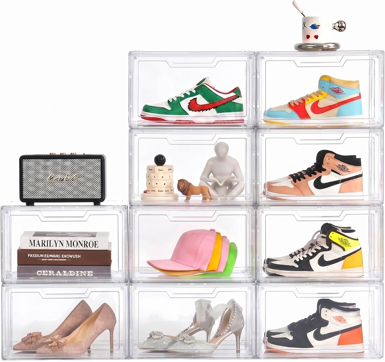 Magnetic Acrylic Clear Shoe Boxes – 360° Transparent Stackable Sneaker Storage & Organizer Box, Professional Shoe Display Case & Multipurpose Storage Bin for Closet (10pcs)
