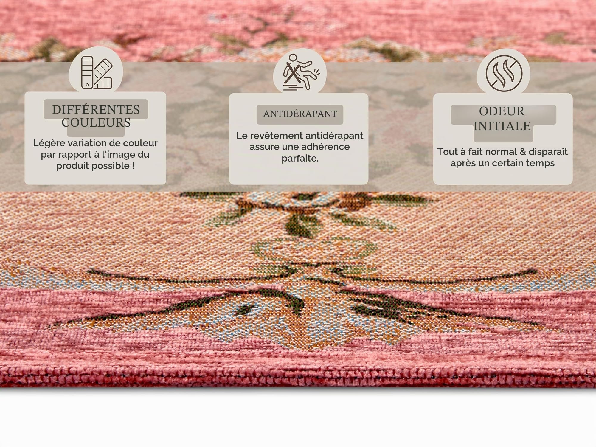 Hanse Home Asmaa Design - Tapis Oriental - Tissé à Plat - Motif Floral Vintage - Dessous antidérapant - Tissé de qualité supérieure - pour Salon, Chambre à Coucher, Salle à Manger, Couloir - Rose