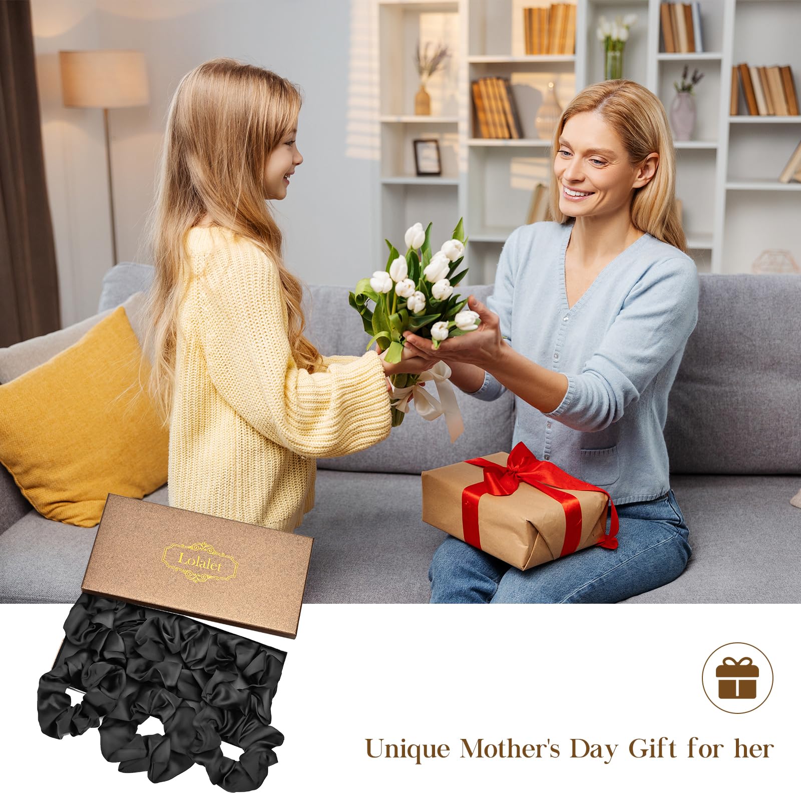 Lolalet Scrunchies for Women, Satin Hair Softer Than Silk Ties Sleep, Big Scrunchy Ponytail Holder with Elastic Bands Girls Thick Thin Curly -6 Pack, Style A: 6- Multicolor F 1 Count (Pack of 6)