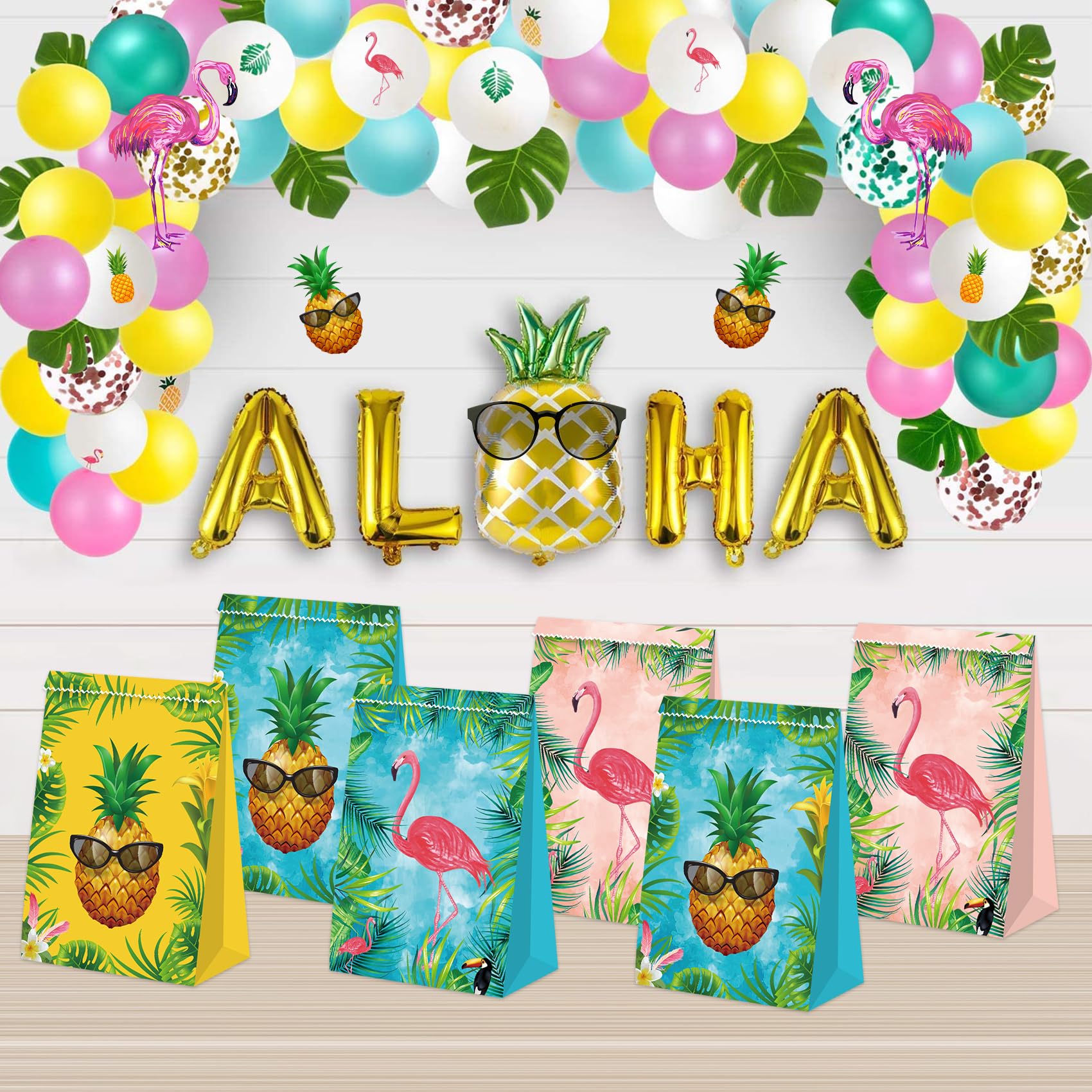 24Pcs Flamingo Goody Bags Hawaiian Gift Bags Luau Party Bags Flamingo Party Supplies Tropical Pineapple Party Favors Flamingo Birthday Party Supplies for Kids