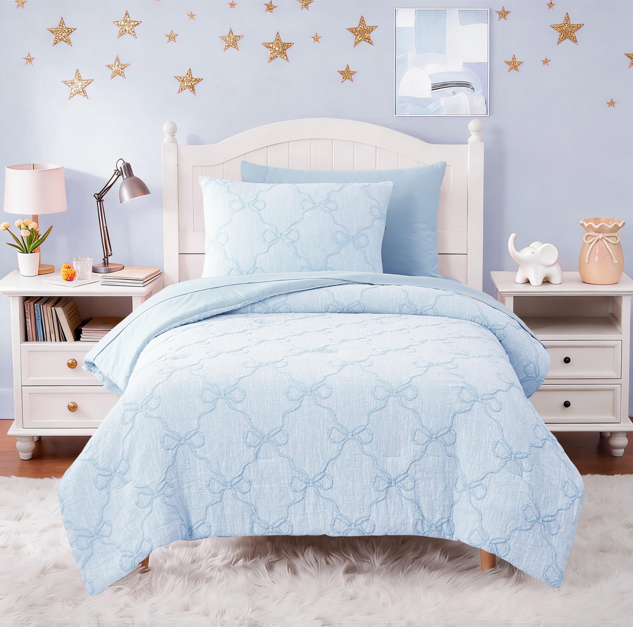 Twin Comforter Set with Sheets for Girls-5 Pieces Bow Twin Bedding Sets
