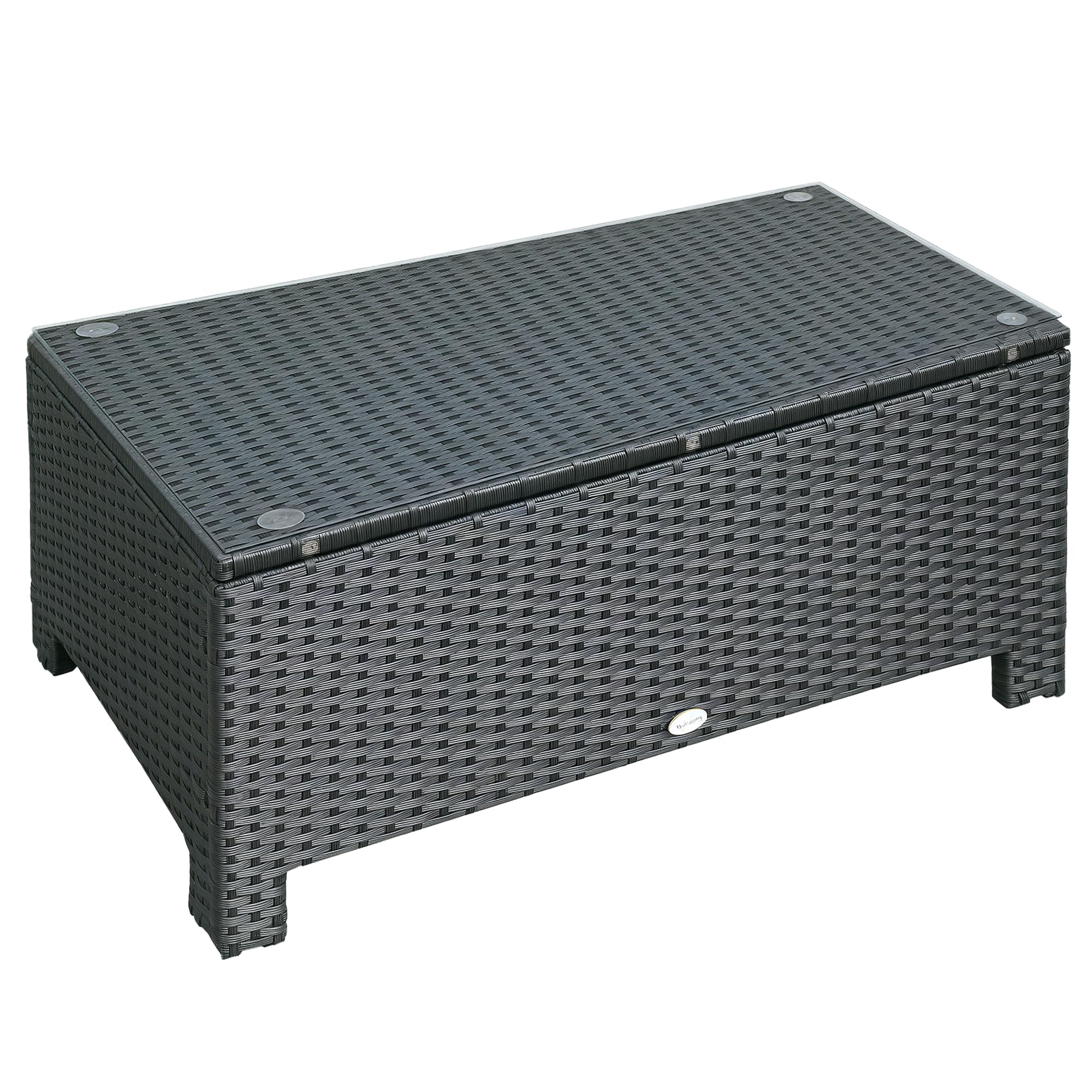Outsunny PE Rattan Coffee Table, Rectangular Outdoor Coffee Table with Tempered Glass Top, 70 KG Capacity for Garden, Balcony, Terrace, Patio, Black โ image 1