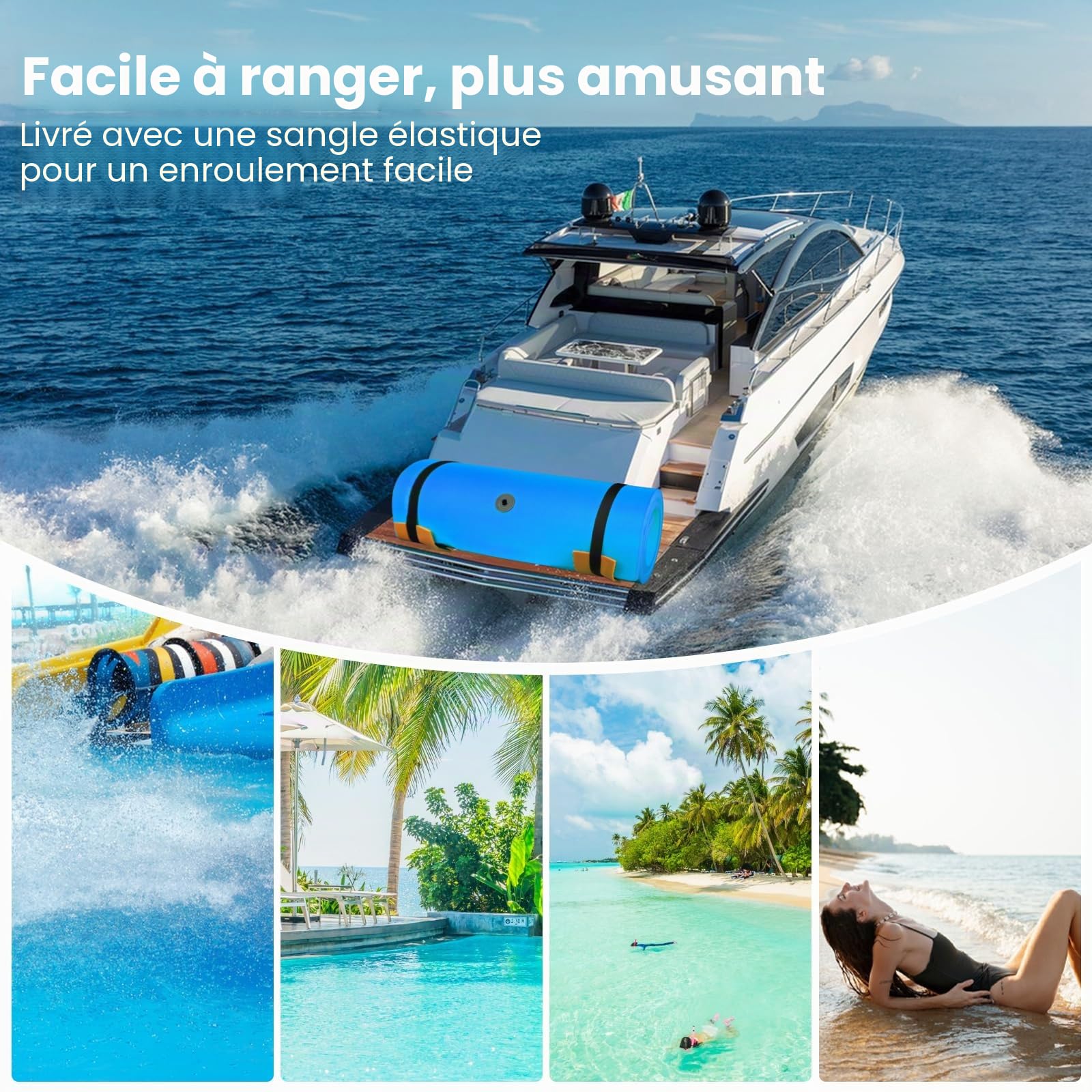 210 x 90 cm Matelas Flottant en Mousse XPE, Tapis d'eau en Mousse Enroulable Résistant à la Déchirure, Tapis Flottant Piscine pour Adultes de Charge 100KG, Lac, Piscine, Plage (Bleu)