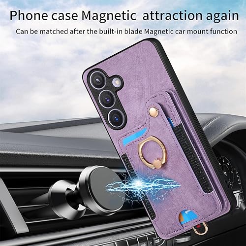 Miniatura 6 de Funda para Samsung Galaxy S24 Plus con tarjetero para mujer y hombre, funda de piel sintética tipo cartera con tapa, soporte de anillo con bloqueo