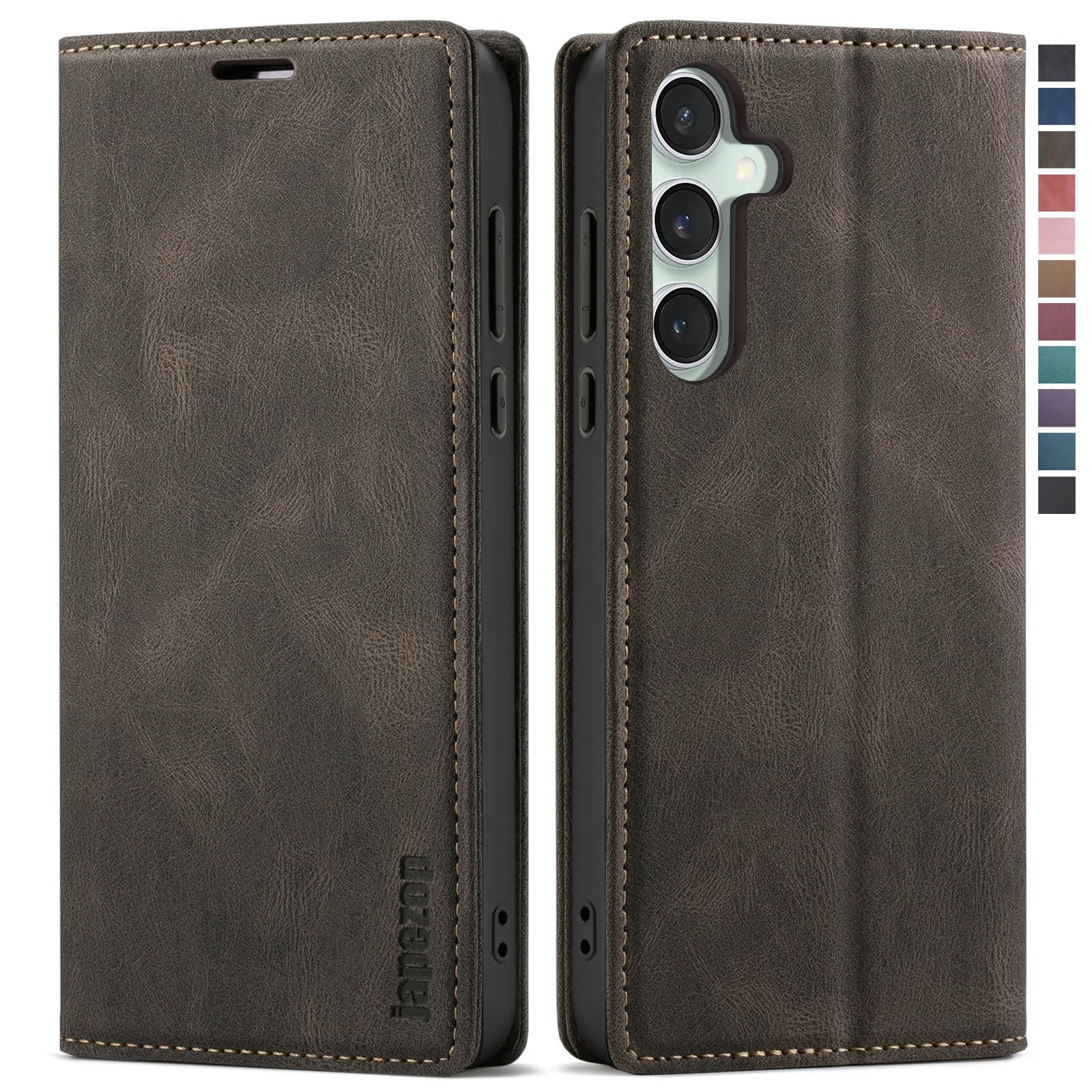 Samsung Galaxy S24 5G Case,Samsung Galaxy S24 5G Wallet Case with [RFID Blocking] Card Holder Kickstand Magnetic,Leather Flip Case Wallet for Samsung Galaxy S24 5G 6.2 Inch (Coffee)