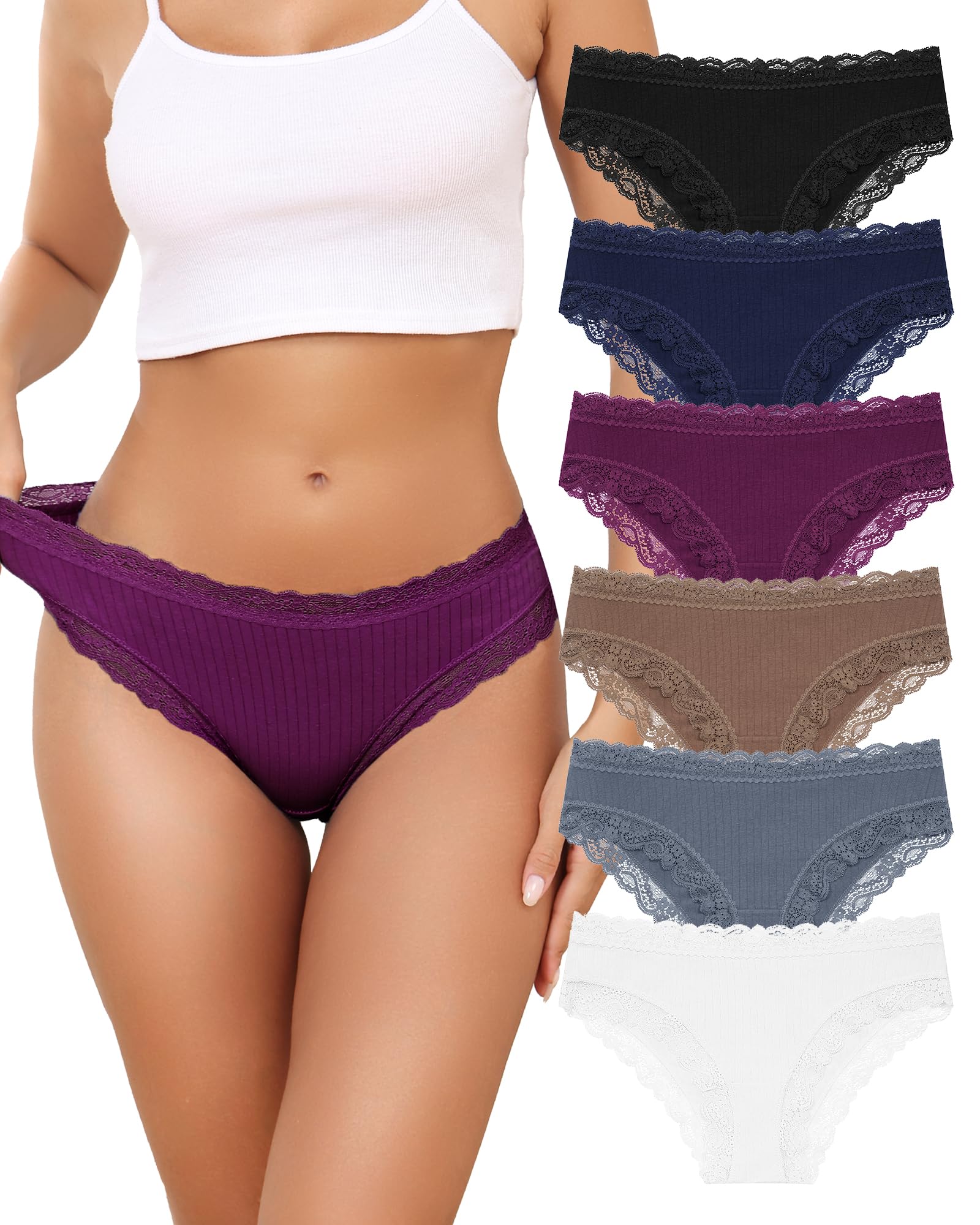Photo 1 of Aijolen Women's Cotton Bikini Underwear Brazil Cut Panties Lace Cheeky Hipster Soft Stretch Breathable 6 Pack