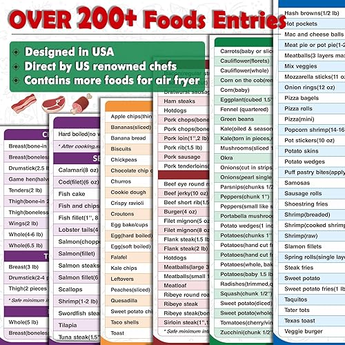 Miniatura 3 de Imanes de hoja de trucos para freidora de aire, folleto guía de cocina para más de 200 alimentos, tabla de tiempos de cocción de freidora de aire,