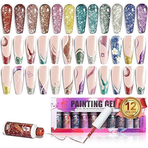Juego de esmaltes de uñas de gel de pintura con brillantina juego de esmaltes de uñas de gel pintados en platino de 12 colores juego de esmaltes de