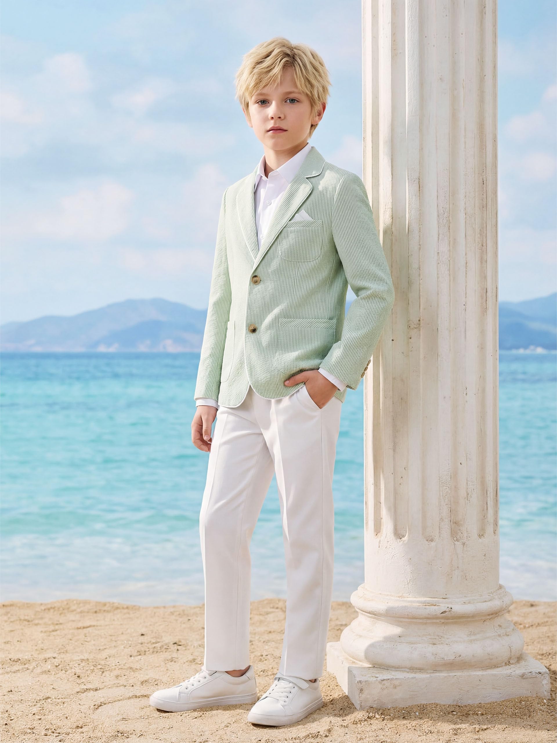 LOLANTA Blazer en Seersucker Respirant pour Enfants, Veste de Costume rayée élégante pour garçons, pour Occasions décontractées d’été, 7-13 Ans - 4