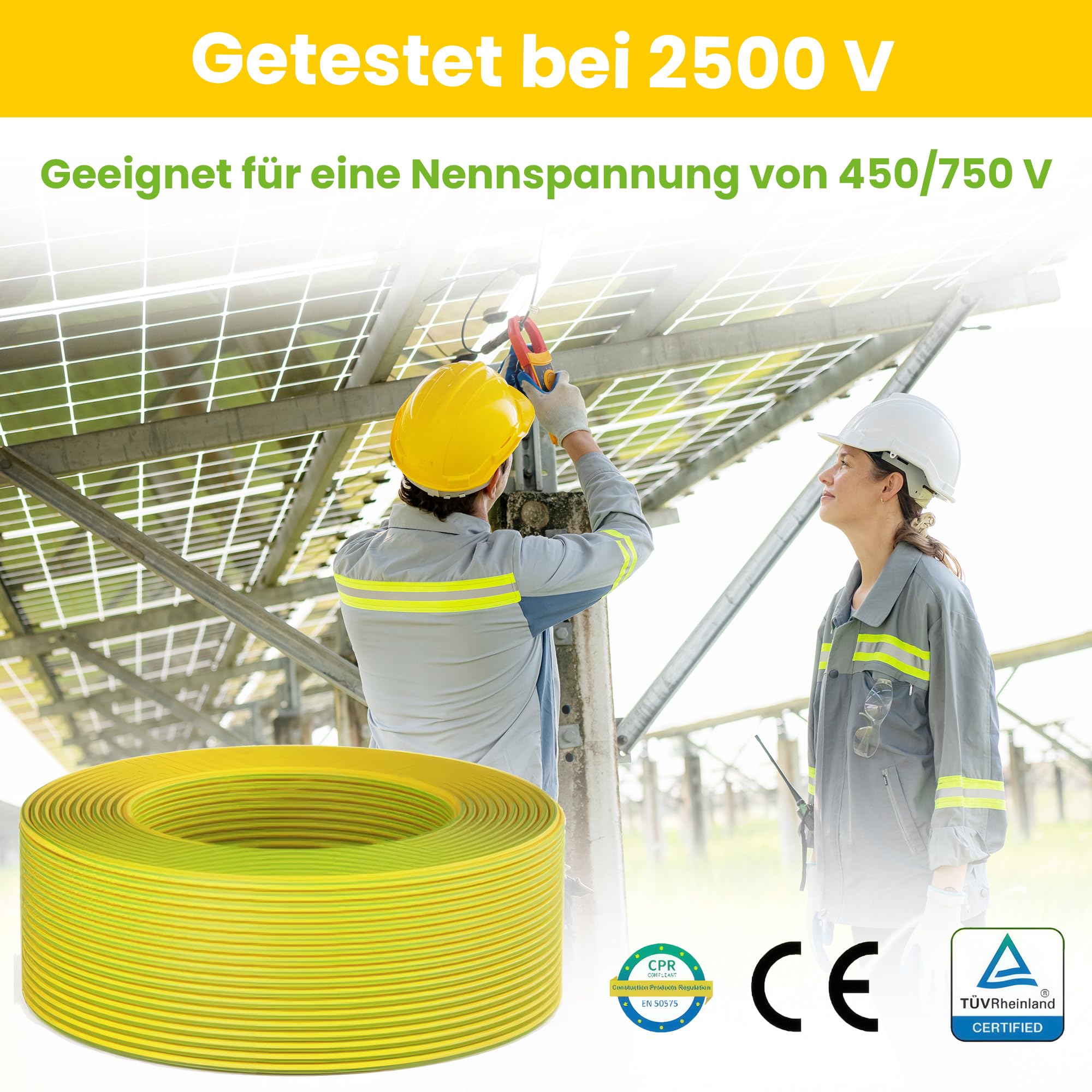 Offgridtec H07V-K Erdungskabel 16mm² 450/750V Feindrähtiger Kupferleiter Flammwidrige XLPO- und PVC-Isolierung HAR-zertifiziert Grün/Gelb 10m